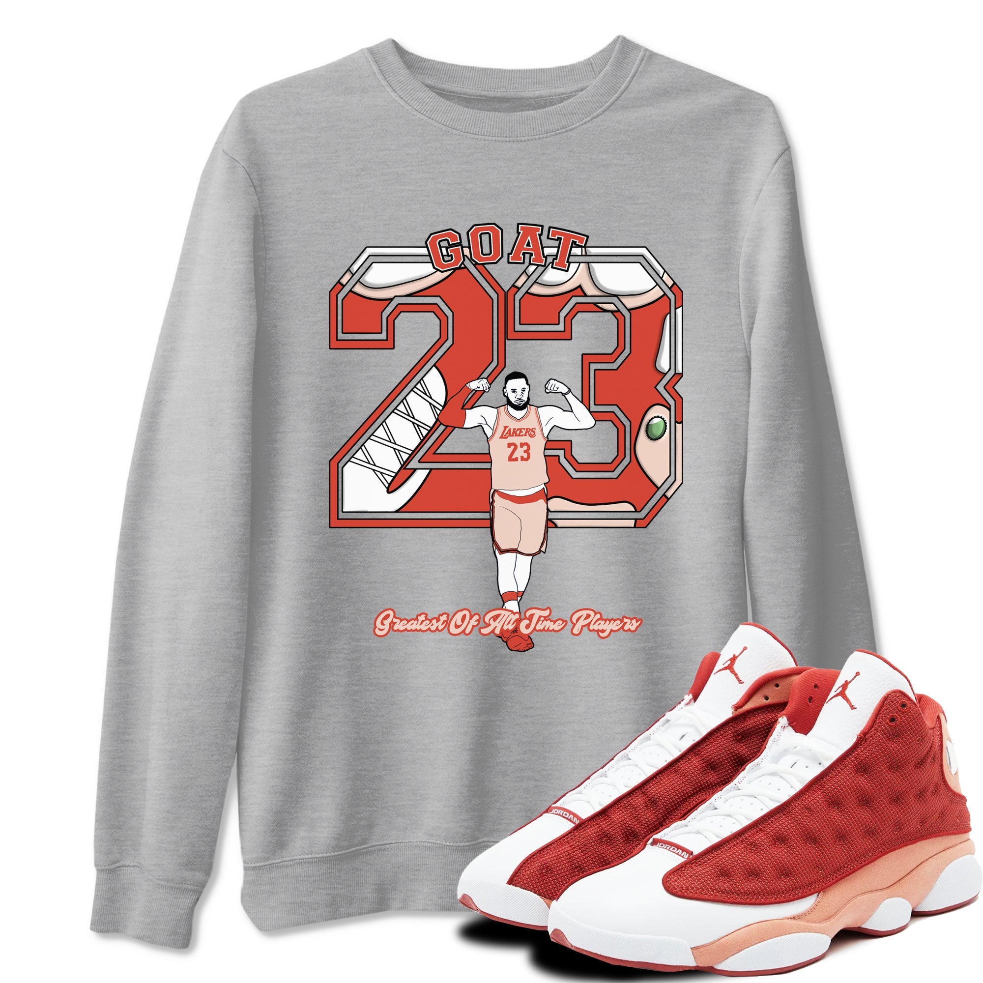 AJ13 Dune Red shirts to match jordans Goat Player sneaker match tees Air Jordan 13 Dune Red Drip Gear Zone streetwear brand Heather Grey 1 unisex cotton tee