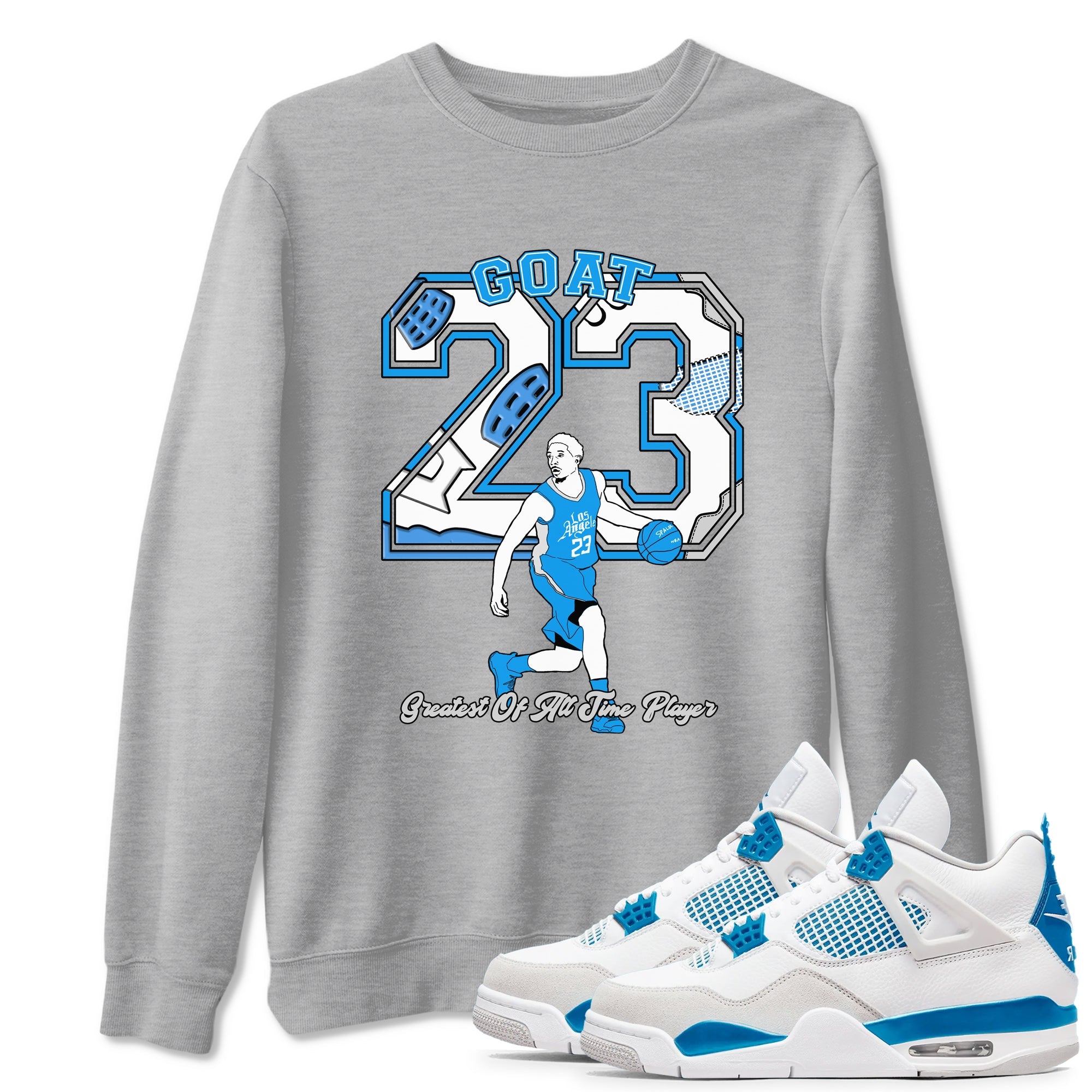 AJ 4 Military Blue shirt to match jordans Goat Player sneaker tees Air Jordan 4 Military Blue Drip Gear Zone unisex cotton Heather Grey 1 crew neck shirt