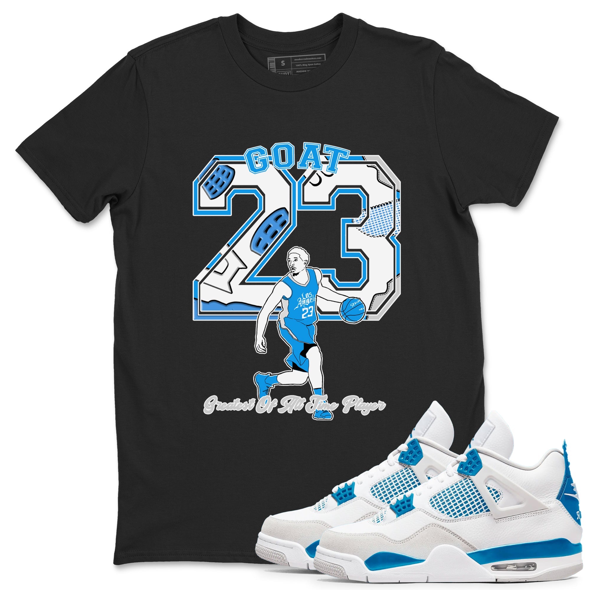 AJ 4 Military Blue shirt to match jordans Goat Player sneaker tees Air Jordan 4 Military Blue Drip Gear Zone unisex cotton Black 1 crew neck shirt