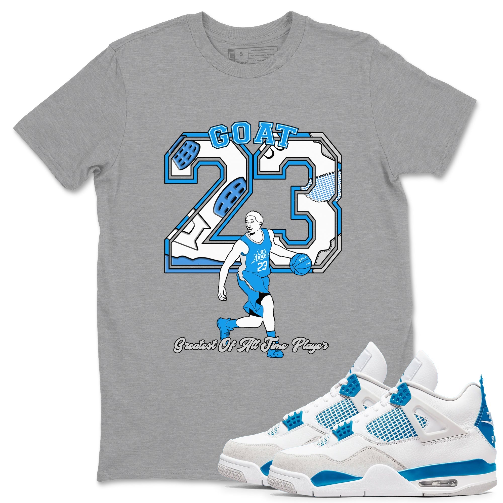 AJ 4 Military Blue shirt to match jordans Goat Player sneaker tees Air Jordan 4 Military Blue Drip Gear Zone unisex cotton Heather Grey 1 crew neck shirt