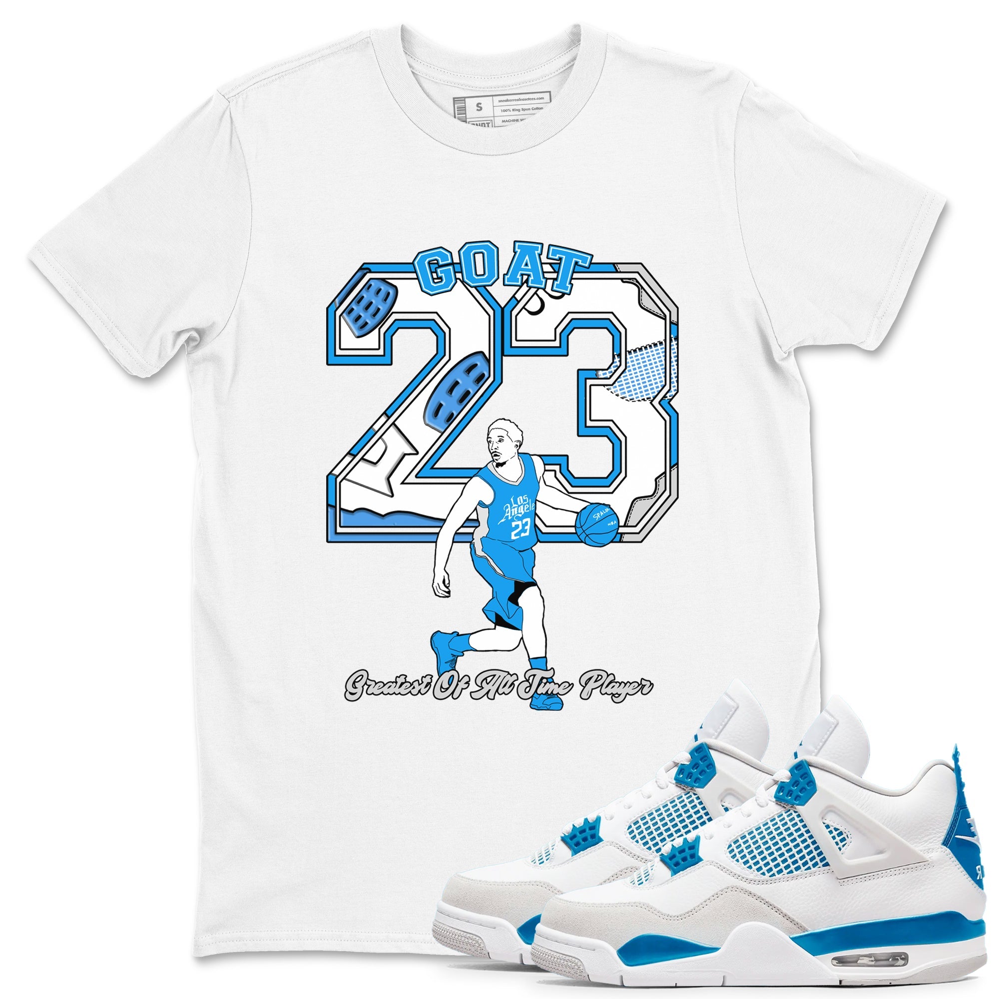 AJ 4 Military Blue shirt to match jordans Goat Player sneaker tees Air Jordan 4 Military Blue Drip Gear Zone unisex cotton White 1 crew neck shirt