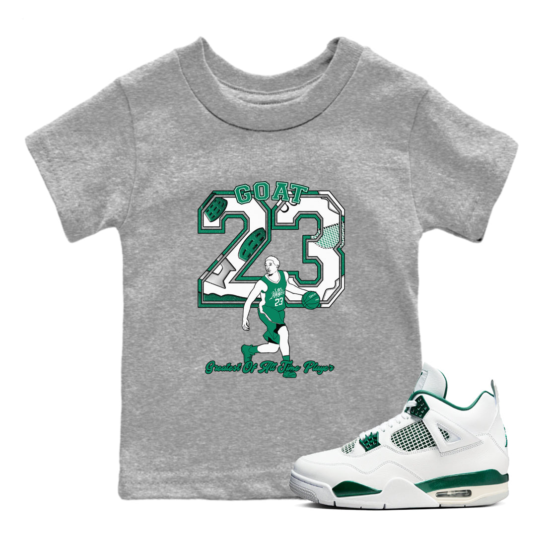 4s Oxidized Green shirts to match jordans Goat Player sneaker match tees Air Jordan 4 Oxidized Green Drip Gear Zone streetwear brand Baby and Youth Heather Grey 1 cotton tee