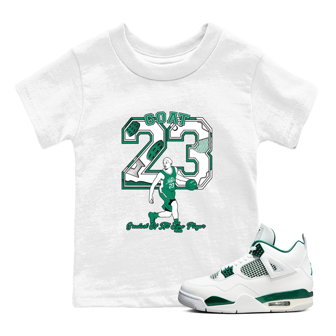 4s Oxidized Green shirts to match jordans Goat Player sneaker match tees Air Jordan 4 Oxidized Green Drip Gear Zone streetwear brand Baby and Youth White 1 cotton tee