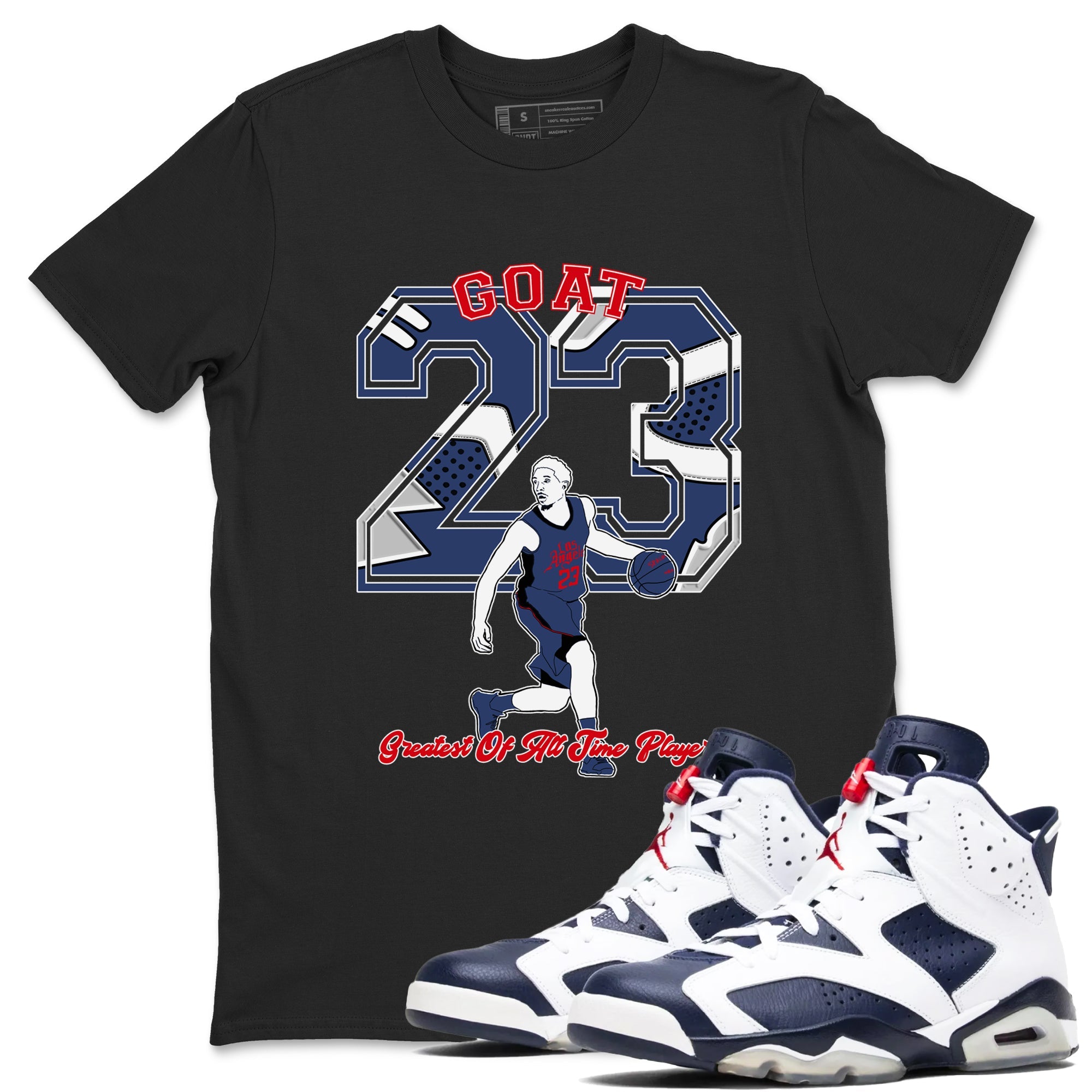 AJ6 Olympic shirt to match jordans Goat Player sneaker tees Air Jordan 6 Olympic Drip Gear Zone unisex cotton Black 1 crew neck shirt