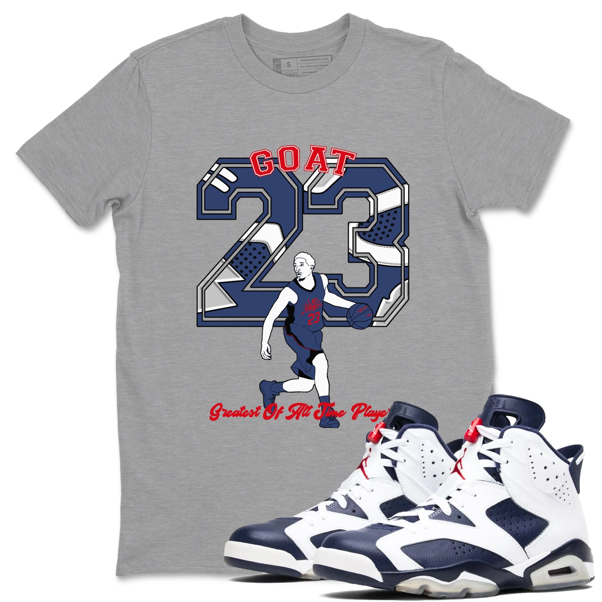 AJ6 Olympic shirt to match jordans Goat Player sneaker tees Air Jordan 6 Olympic Drip Gear Zone unisex cotton Heather Grey 1 crew neck shirt