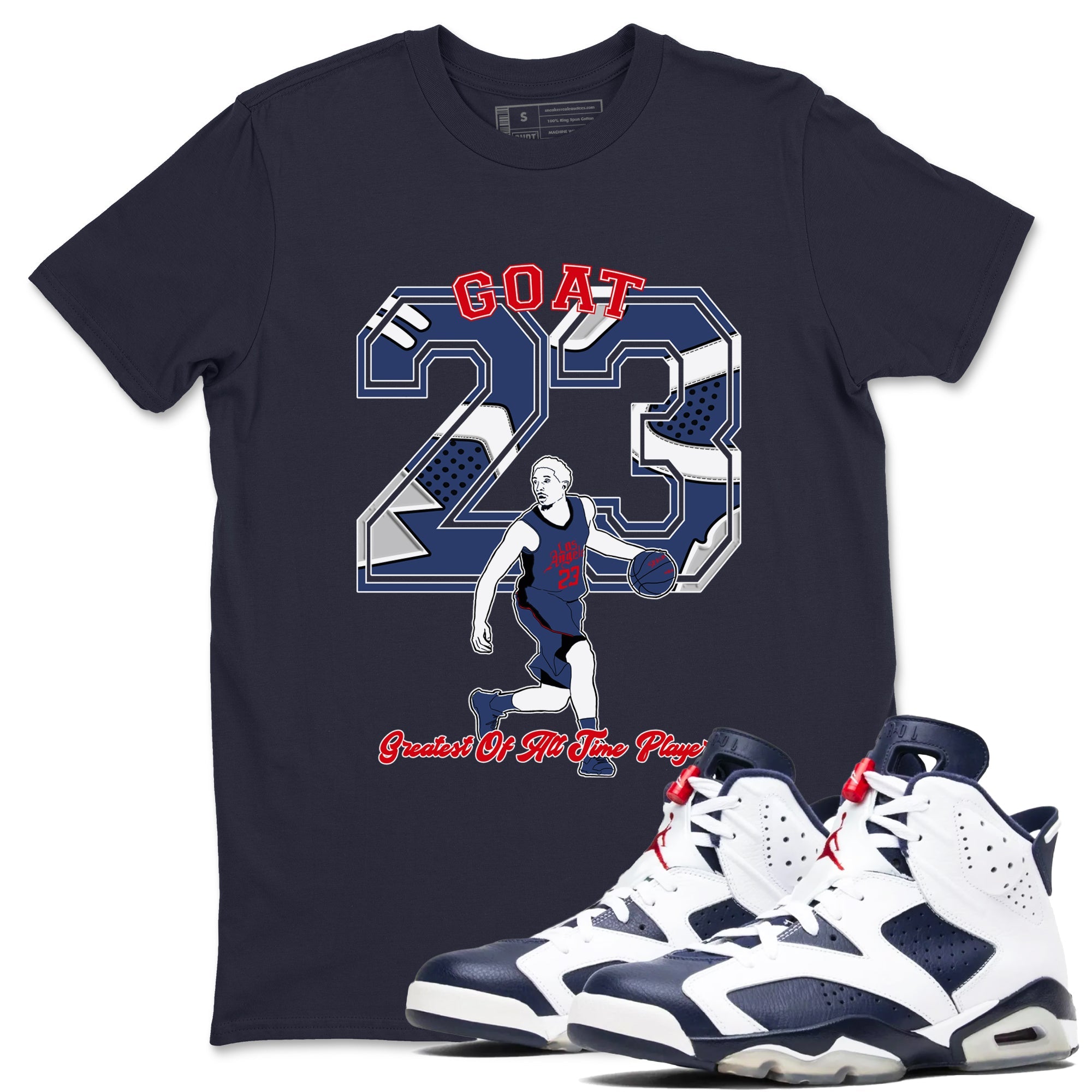 AJ6 Olympic shirt to match jordans Goat Player sneaker tees Air Jordan 6 Olympic Drip Gear Zone unisex cotton Navy 1 crew neck shirt