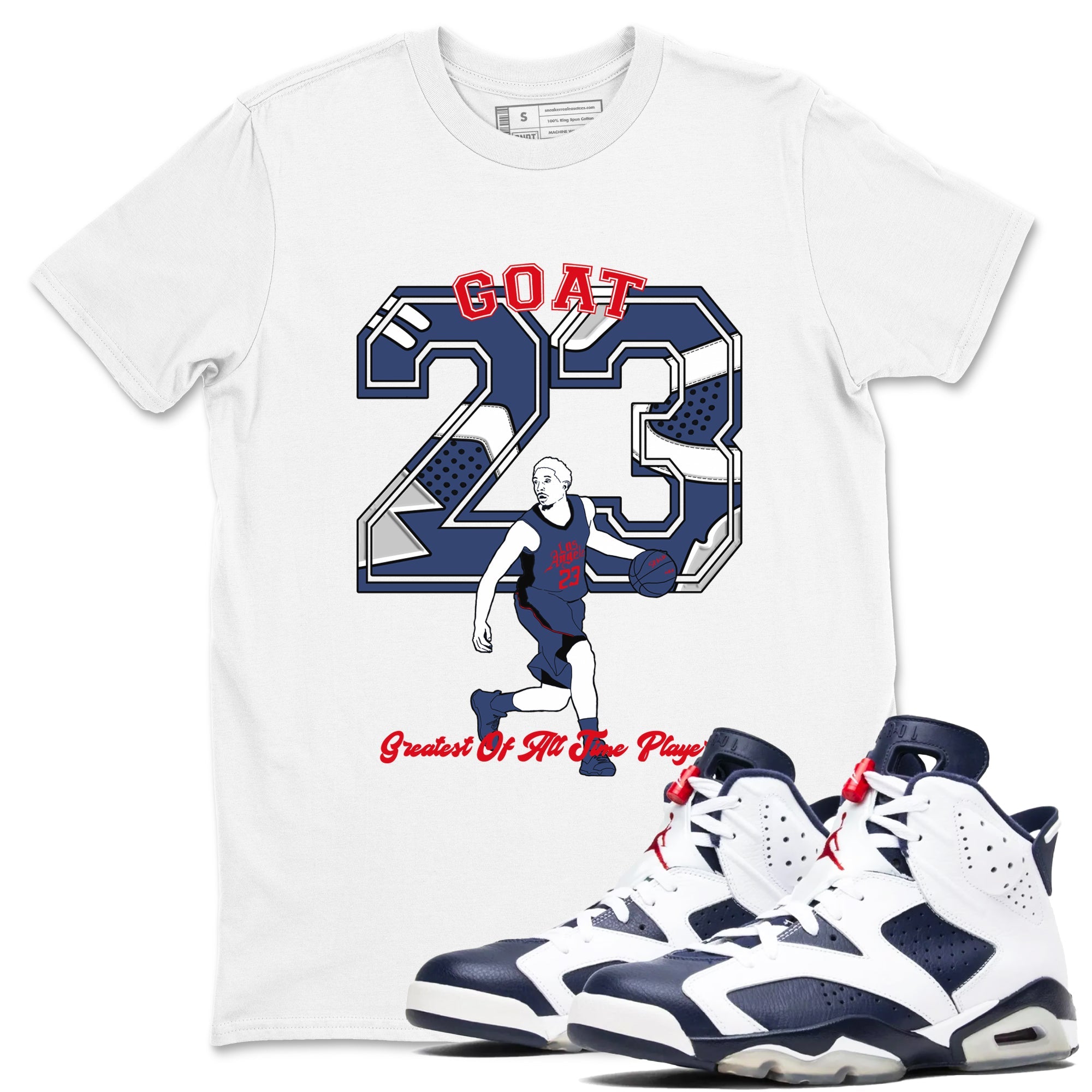 AJ6 Olympic shirt to match jordans Goat Player sneaker tees Air Jordan 6 Olympic Drip Gear Zone unisex cotton White 1 crew neck shirt