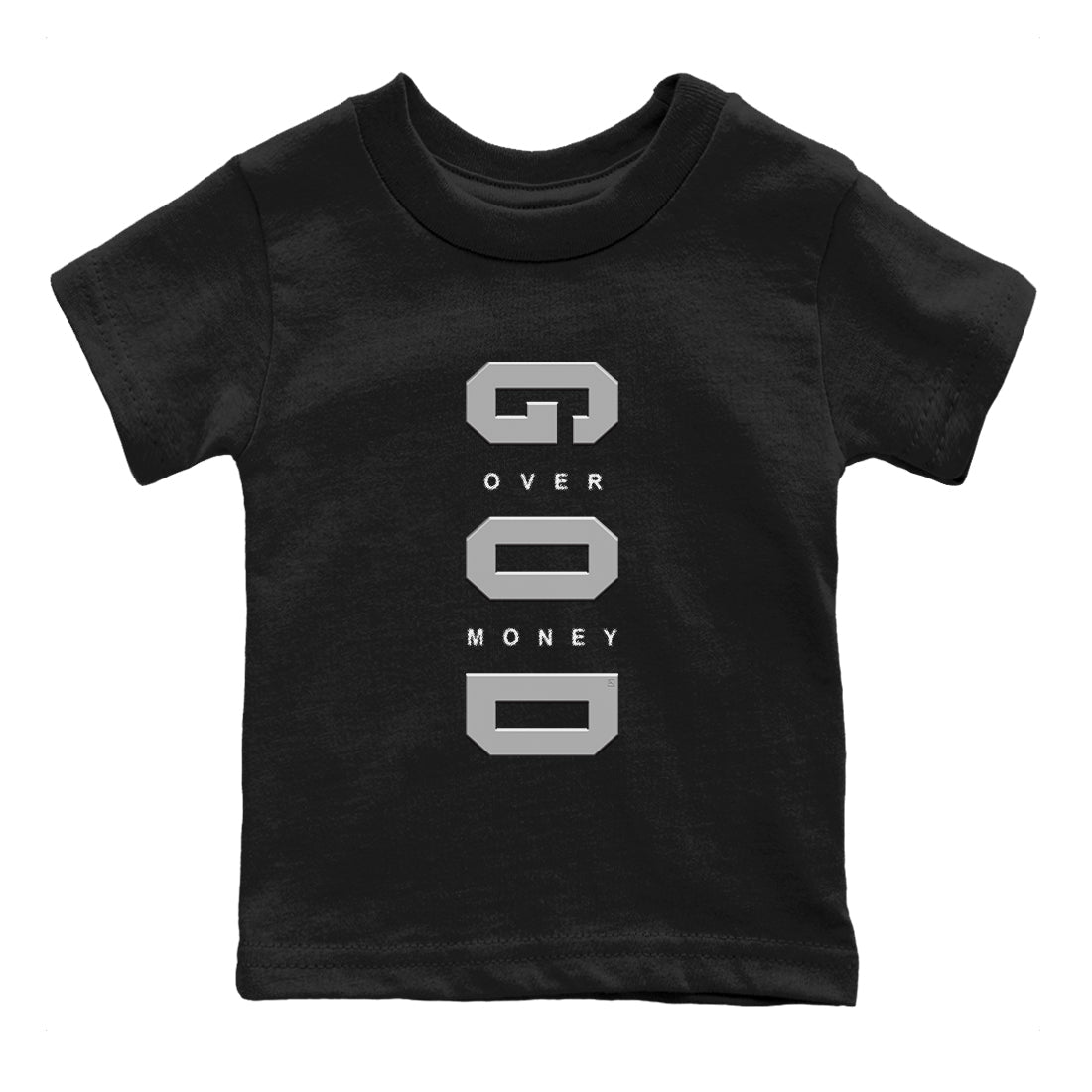 Air Jordan 12 Black And Wolf Grey t shirts to match sneakers God Over Money sneaker match tees 12s Black Wolf Grey tee Drip Gear Zone Youth Baby Black 2 tee