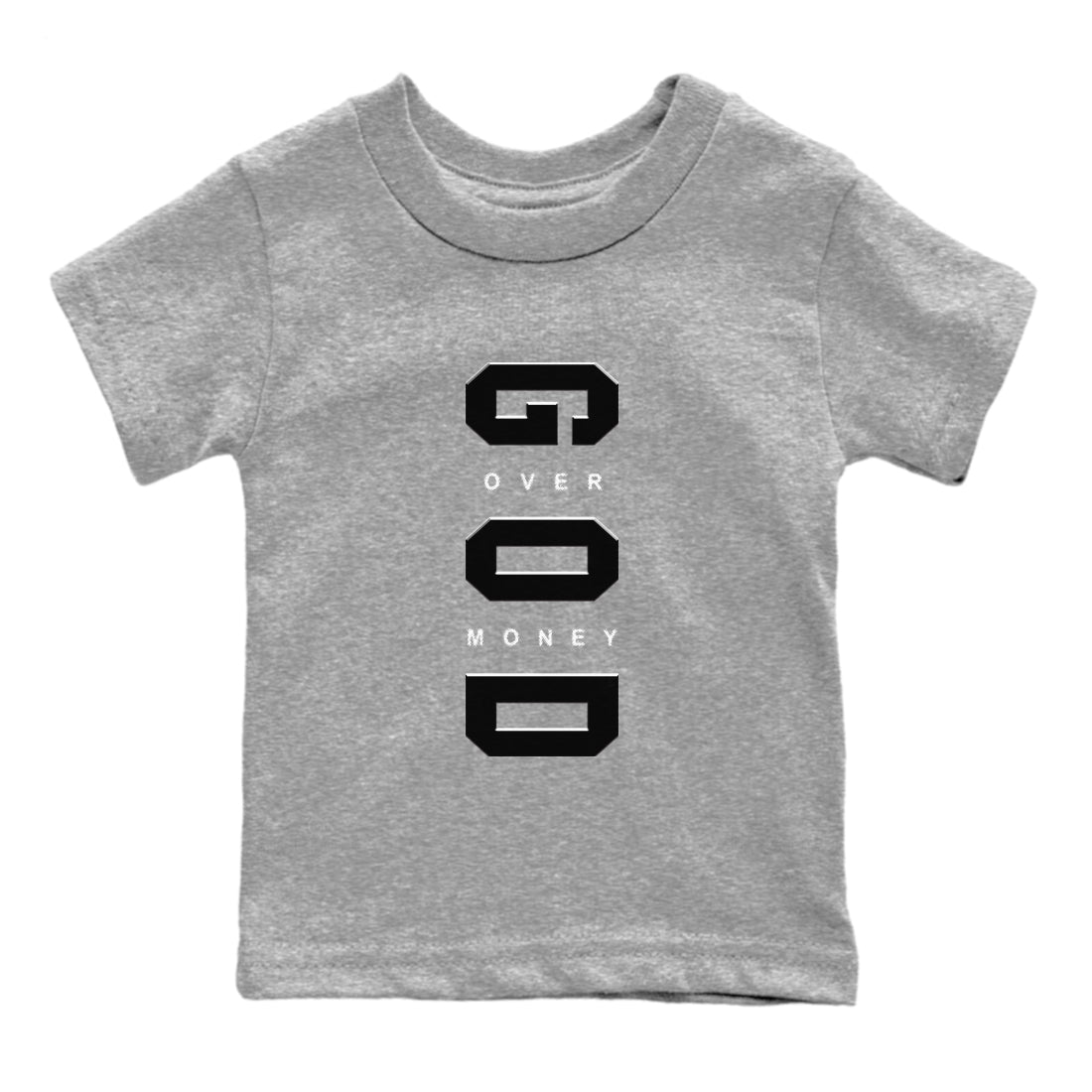 Air Jordan 12 Black And Wolf Grey t shirts to match sneakers God Over Money sneaker match tees 12s Black Wolf Grey tee Drip Gear Zone Youth Baby Heather Grey 2 tee