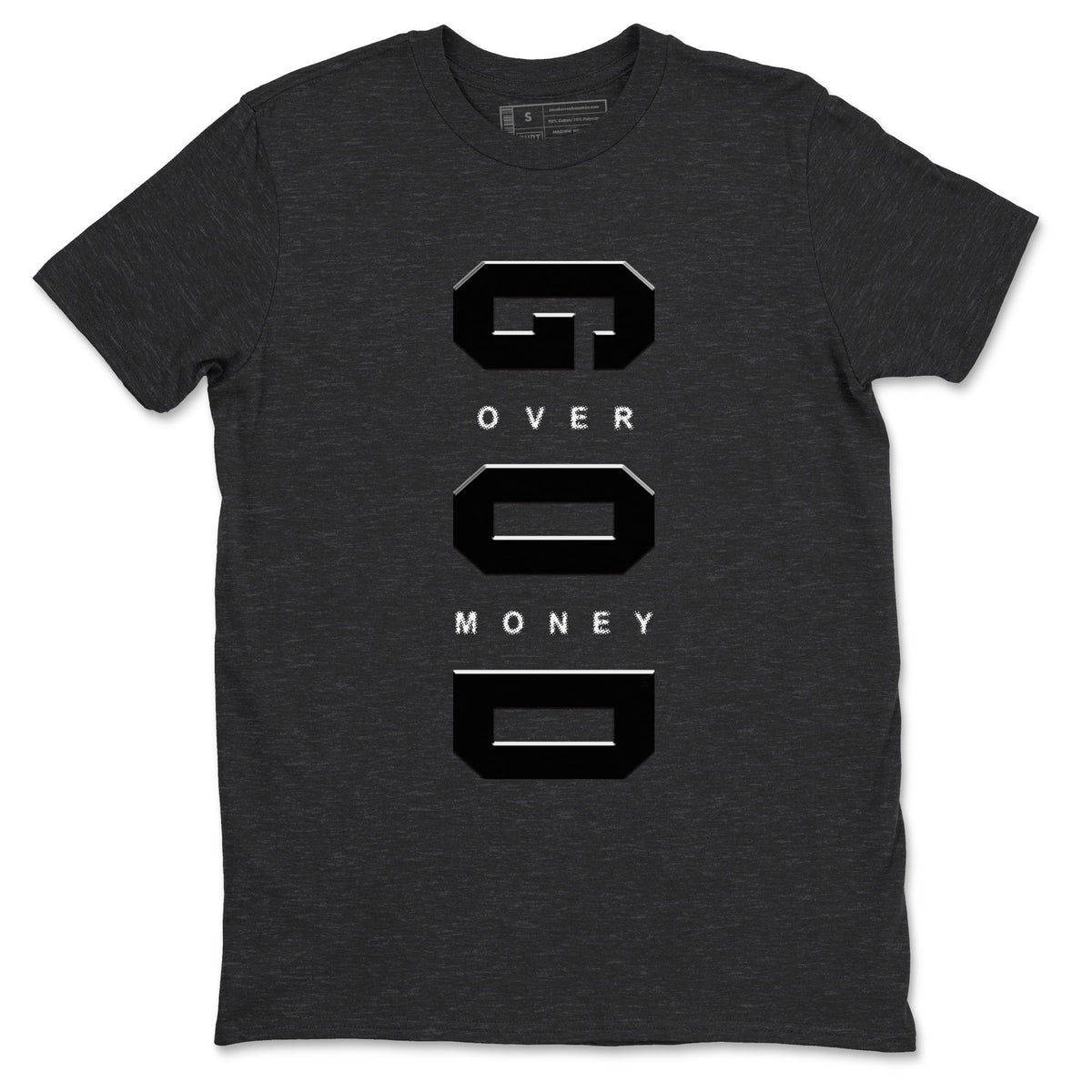 Air Jordan 12 Black And Wolf Grey t shirts to match sneakers God Over Money sneaker match tees 12s Black Wolf Grey tee Drip Gear Zone unisex cotton Charcoal Heather 2 shirts