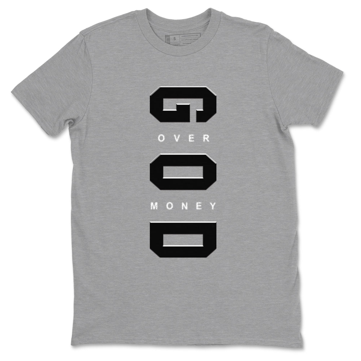 Air Jordan 12 Black And Wolf Grey t shirts to match sneakers God Over Money sneaker match tees 12s Black Wolf Grey tee Drip Gear Zone unisex cotton Heather Grey 2 shirts