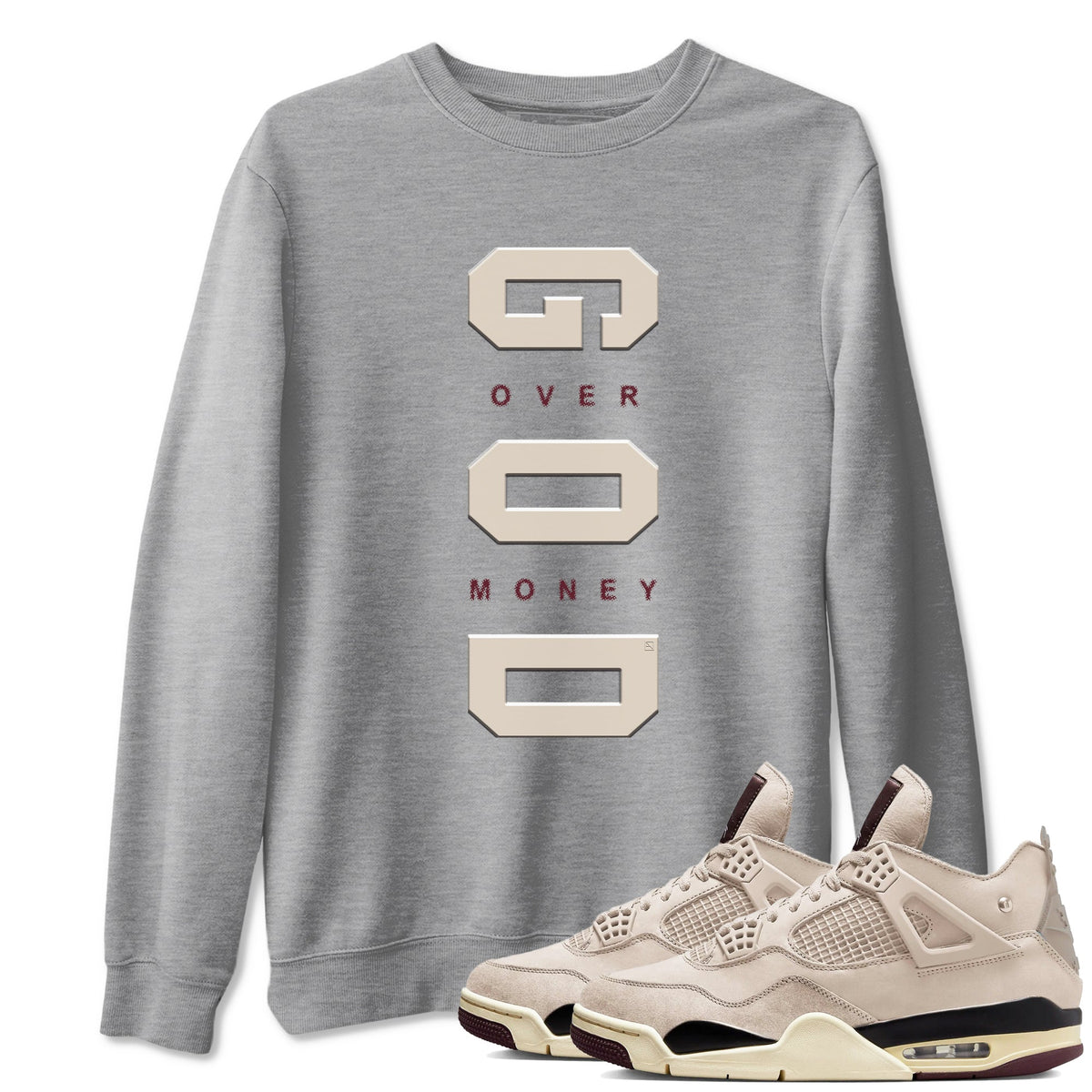 4s A Ma Maniere x "While You Were Sleeping" shirts to match jordans God Over Money sneaker match tees Air Jordan 4 A Ma Maniere x W.Y.W.S match shoes to clothes Drip Gear Zone unisex cotton Heather Grey 1 shirts