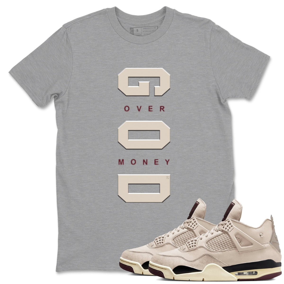 4s A Ma Maniere x "While You Were Sleeping" shirts to match jordans God Over Money sneaker match tees Air Jordan 4 A Ma Maniere x W.Y.W.S match shoes to clothes Drip Gear Zone unisex cotton Heather Grey 1 shirts