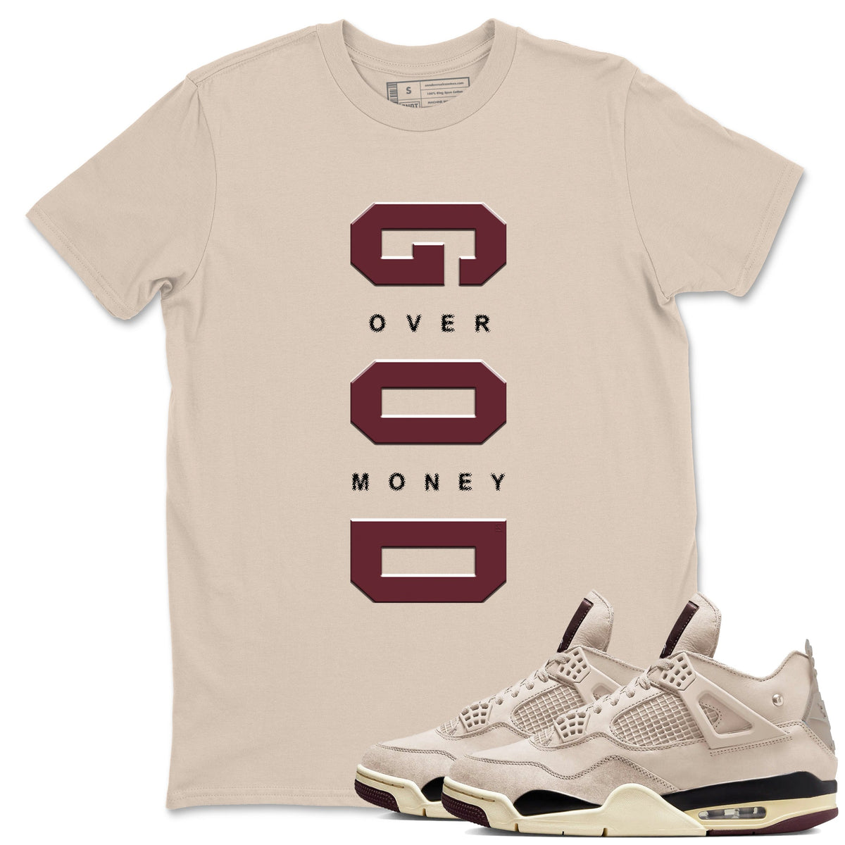 4s A Ma Maniere x "While You Were Sleeping" shirts to match jordans God Over Money sneaker match tees Air Jordan 4 A Ma Maniere x W.Y.W.S match shoes to clothes Drip Gear Zone unisex cotton Sand 1 shirts