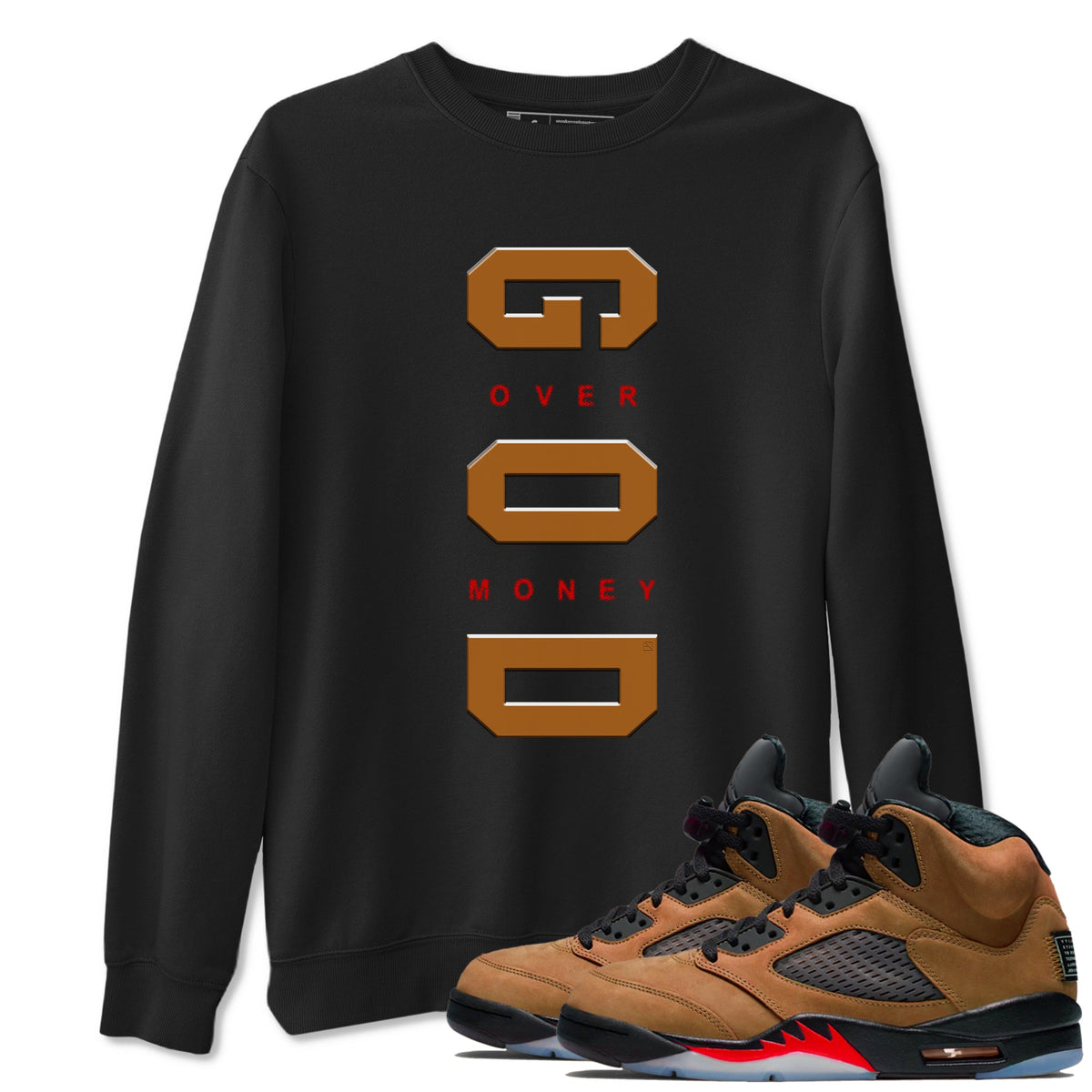 5s Archaeo Brown t shirts to match sneakers God Over Money sneaker match tees Air Jordan 5 Retro Archaeo Brown tee Drip Gear Zone unisex cotton Black 1 shirts