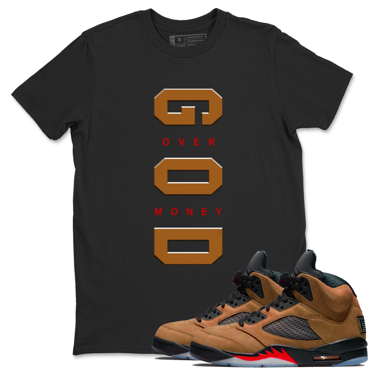 5s Archaeo Brown t shirts to match sneakers God Over Money sneaker match tees Air Jordan 5 Retro Archaeo Brown tee Drip Gear Zone unisex cotton Black 1 shirts