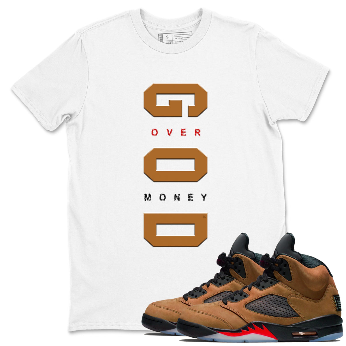 5s Archaeo Brown t shirts to match sneakers God Over Money sneaker match tees Air Jordan 5 Retro Archaeo Brown tee Drip Gear Zone unisex cotton White 1 shirts
