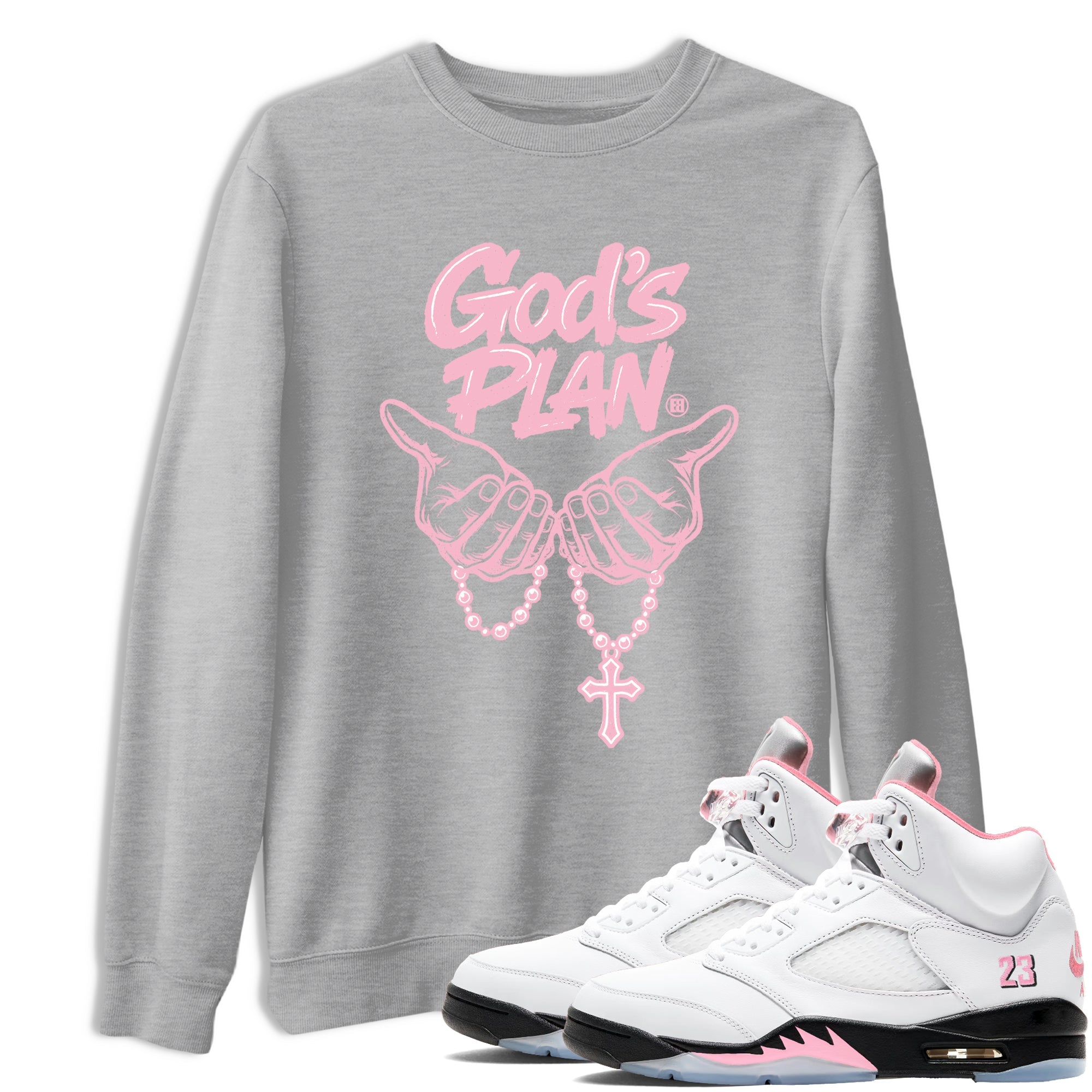 Sneaker Threads Sneaker Tees To Match Air Jordan 5 Medium Soft Pink Shoes God's Plan Tee Heather Grey 1