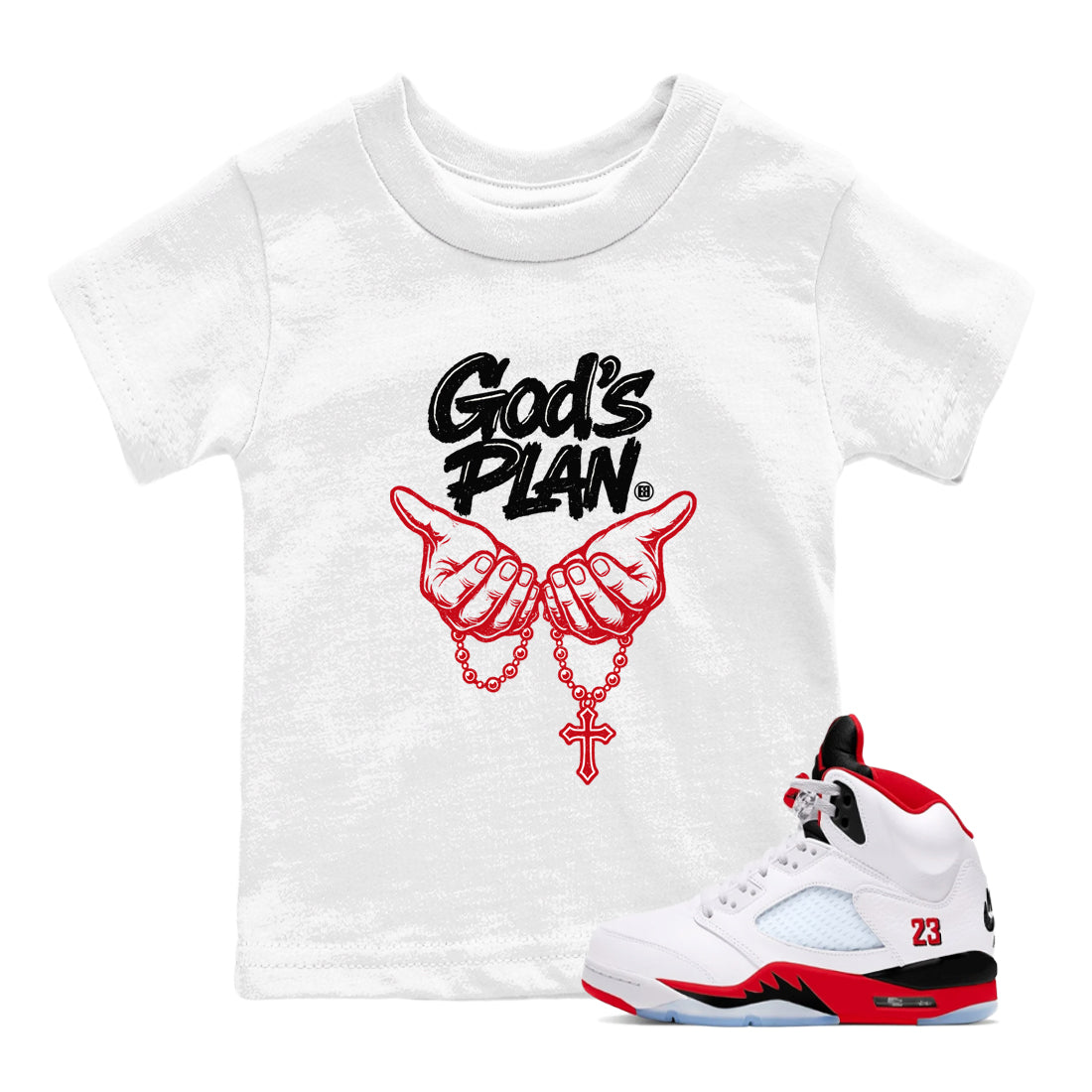 Sneaker match tees  Sneaker Tees To Match Air Jordan 5 Fire Red Shoes  God's Plan Kids T-Shirt White 1