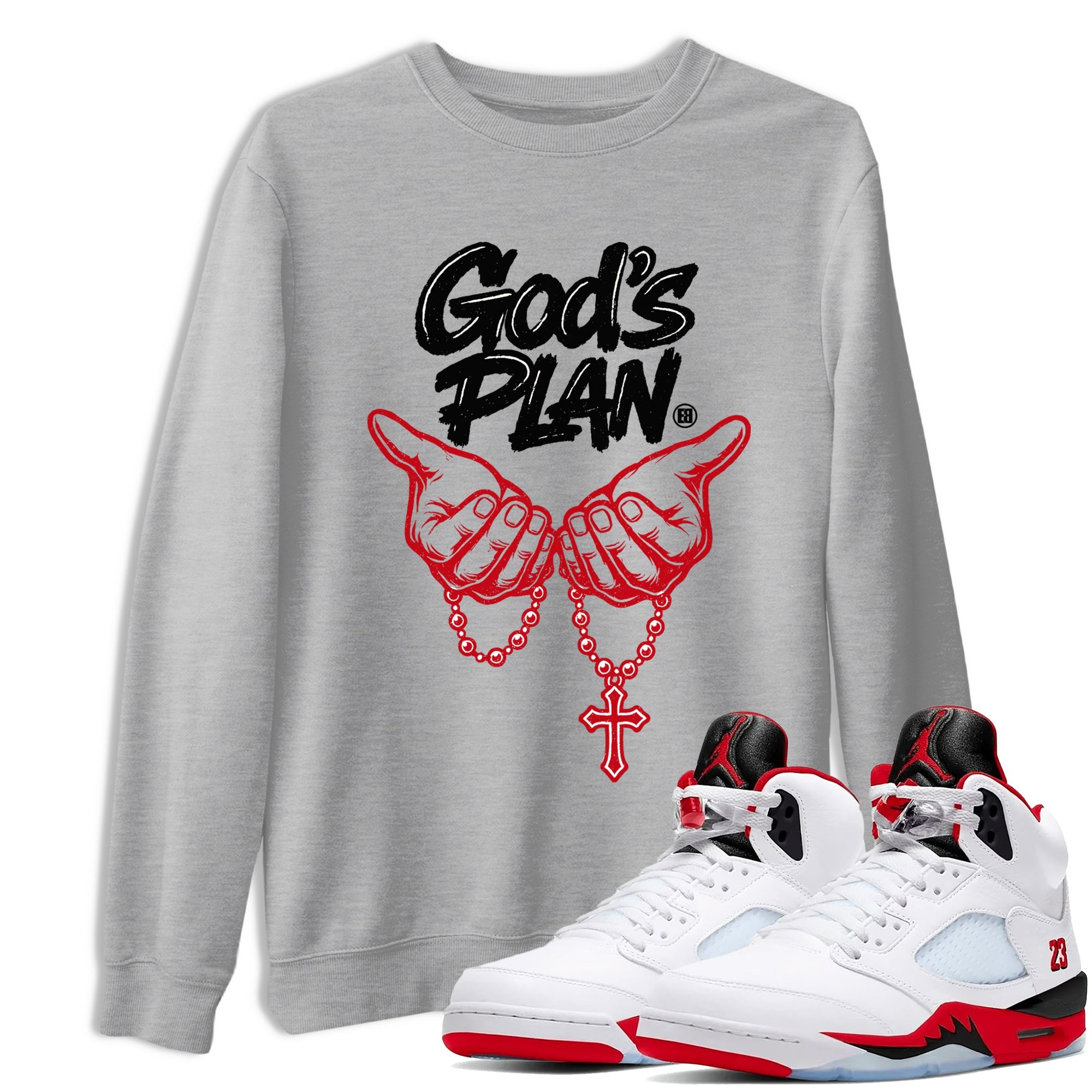 Sneaker match tees  Sneaker Tees To Match Air Jordan 5 Fire Red Shoes  God's Plan Tee Heather Grey 1