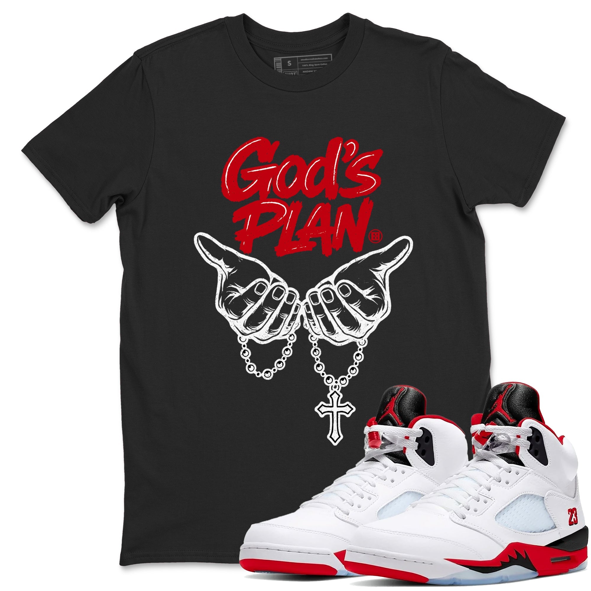 Sneaker match tees  Sneaker Tees To Match Air Jordan 5 Fire Red Shoes  God's Plan Tee Black 1