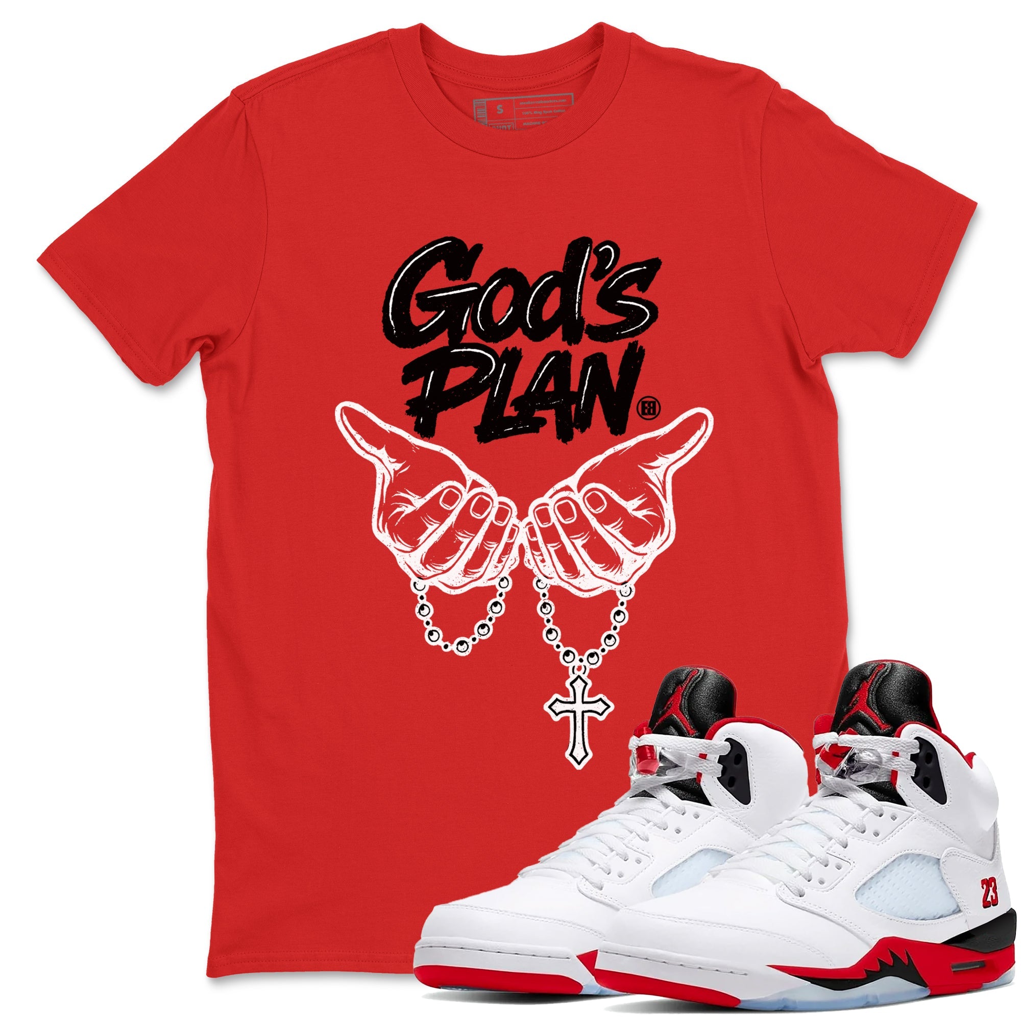 Sneaker match tees  Sneaker Tees To Match Air Jordan 5 Fire Red Shoes  God's Plan Tee Red 1
