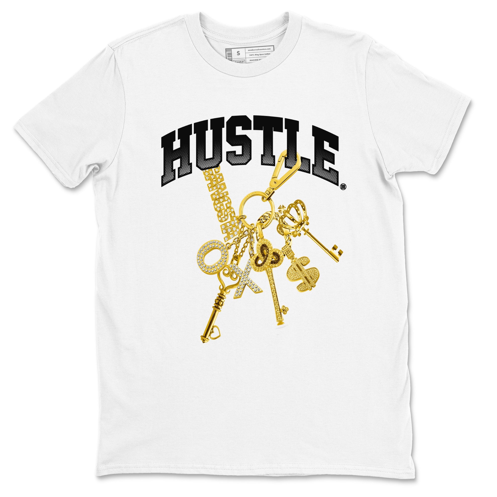 AJ1 Black Metallic Gold shirts to match jordans Gold Hustle sneaker match tees Air Jordan 1 Black Metallic Gold Drip Gear Zone streetwear brand White 2 unisex cotton tee