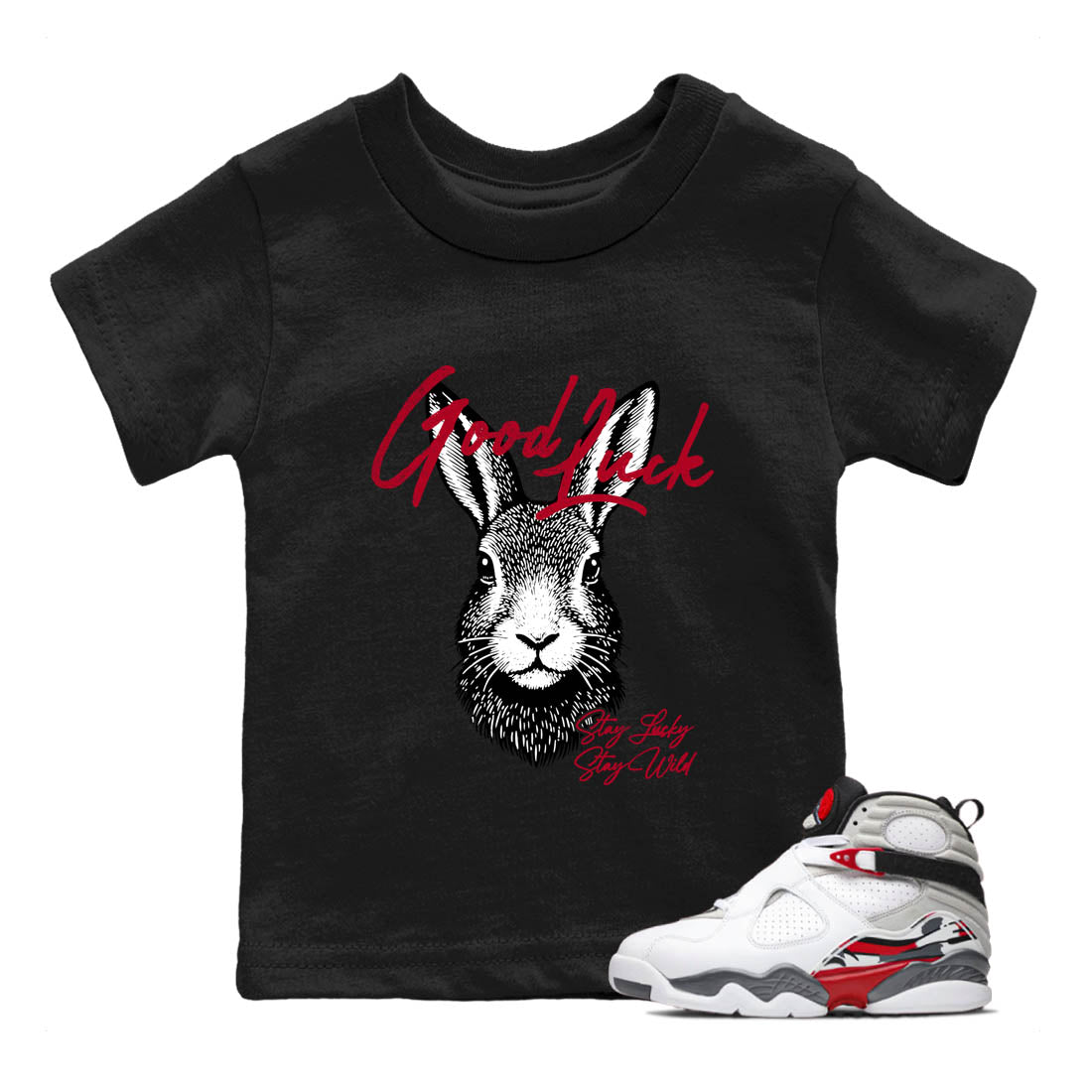 Sneaker Threads  Sneaker Tees To Match Air Jordan 8 Bunny  Good Luck Youth Graphic Tee Black 1. Perfect for Jordan releases 2025 colorways.