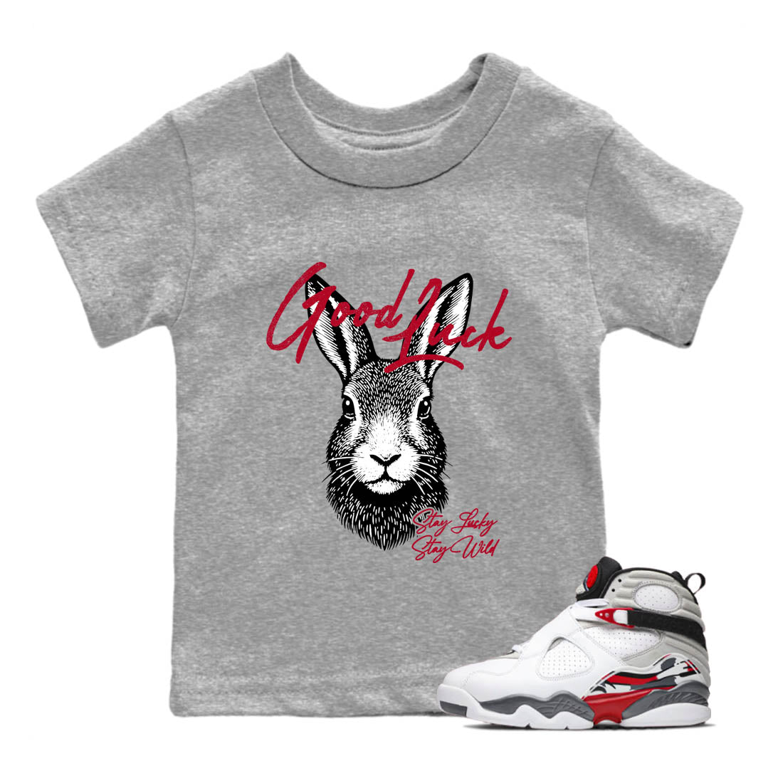 Sneaker Threads  Sneaker Tees To Match Air Jordan 8 Bunny  Good Luck Youth Graphic Tee Heather Grey 1. Perfect for Jordan releases 2025 colorways.