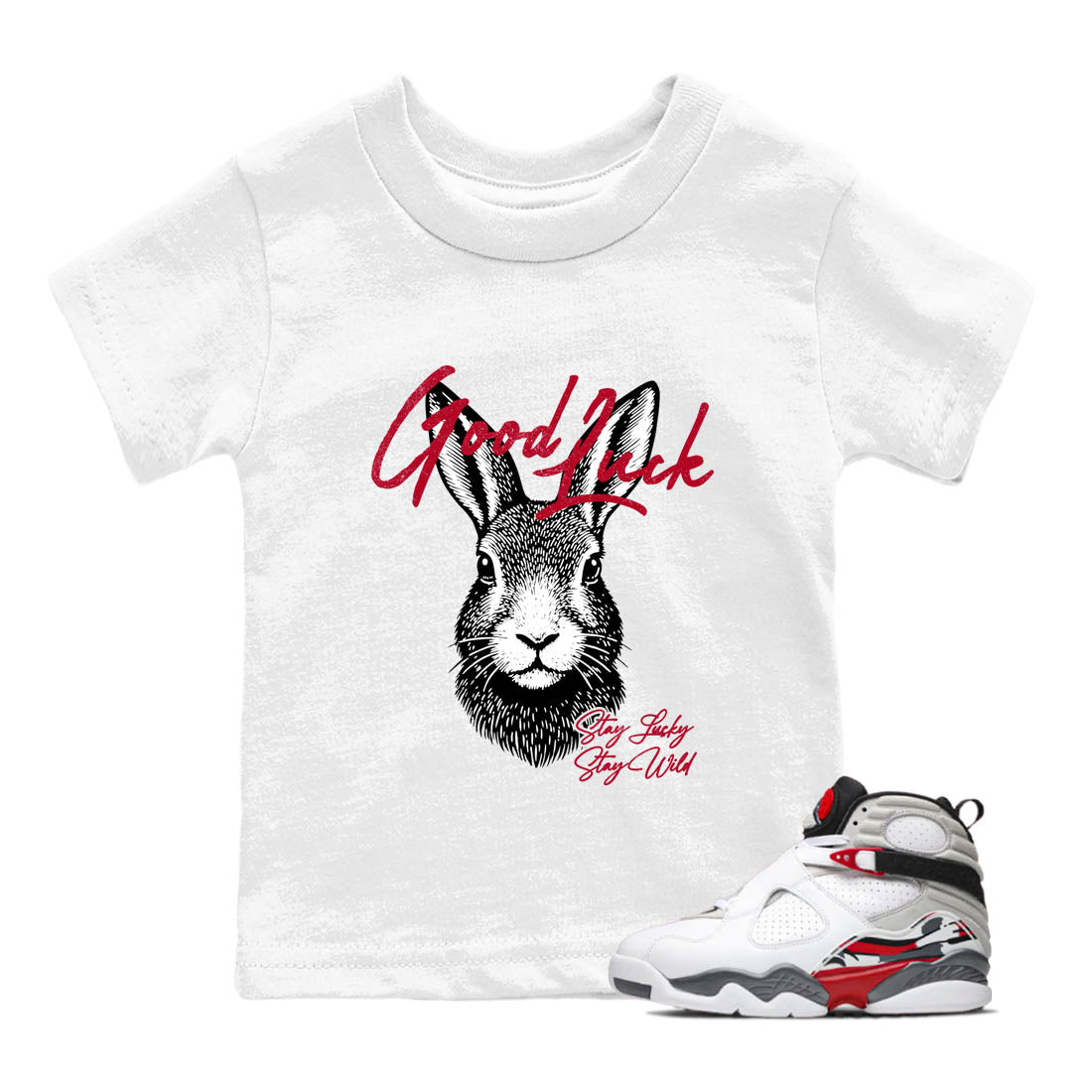 Sneaker Threads  Sneaker Tees To Match Air Jordan 8 Bunny  Good Luck Youth Graphic Tee White 1. Perfect for Jordan releases 2025 colorways.