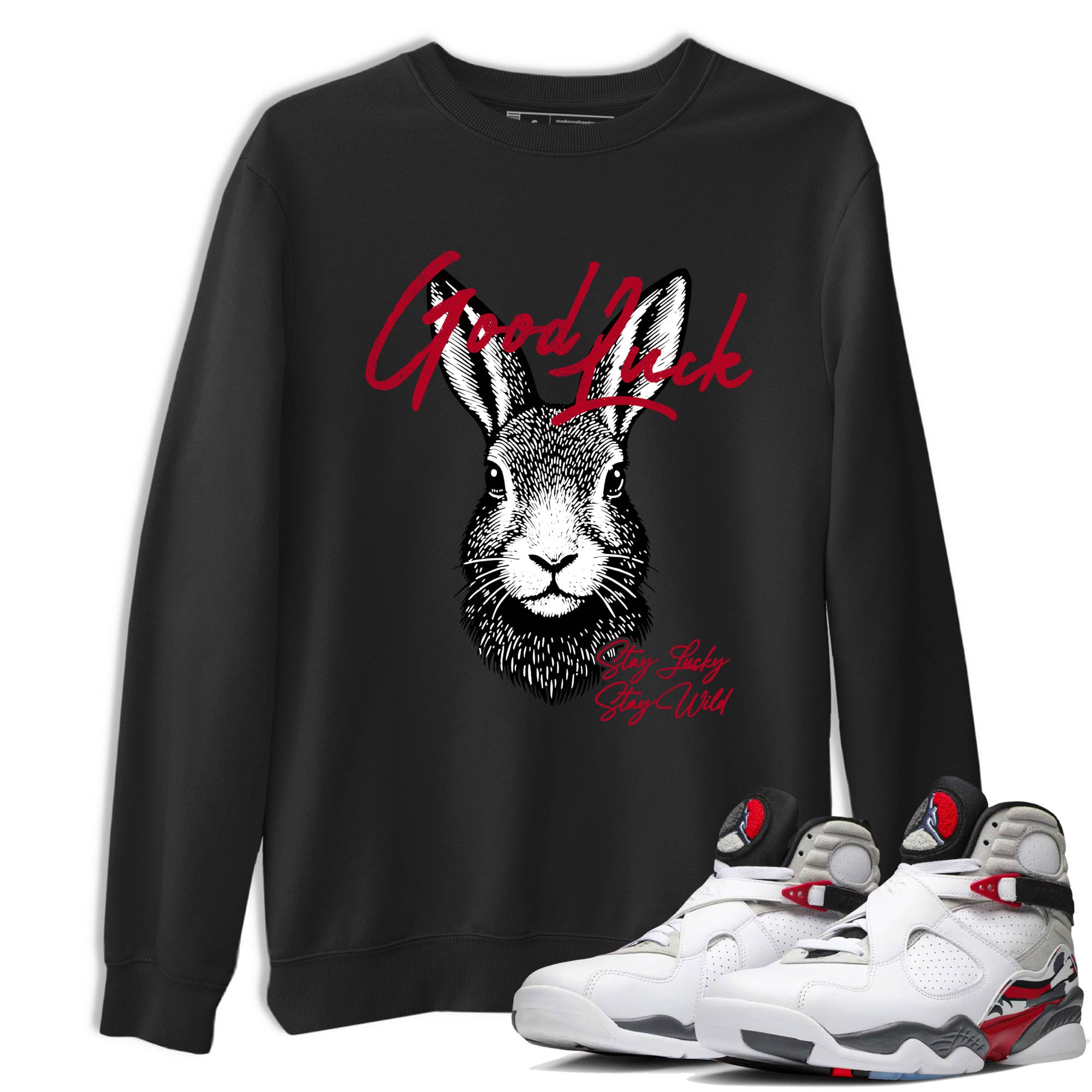 Sneaker Threads  Sneaker Tees To Match Air Jordan 8 Bunny  Good Luck Graphic Tee Black 1. Perfect for Jordan releases 2025 colorways.