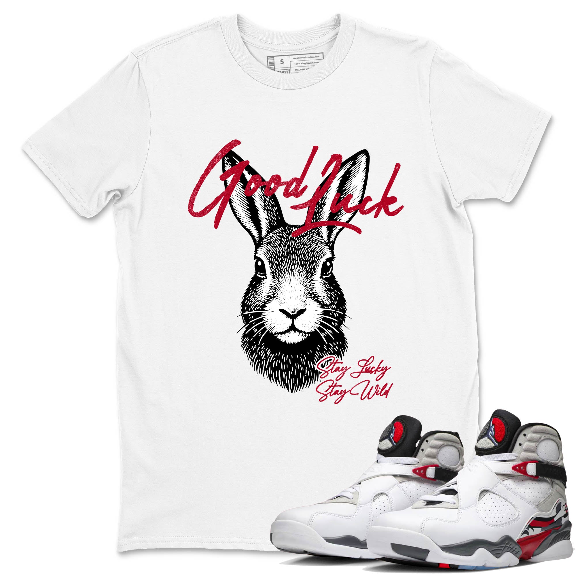 Sneaker Threads  Sneaker Tees To Match Air Jordan 8 Bunny  Good Luck Graphic Tee White 1. Perfect for Jordan releases 2025 colorways.