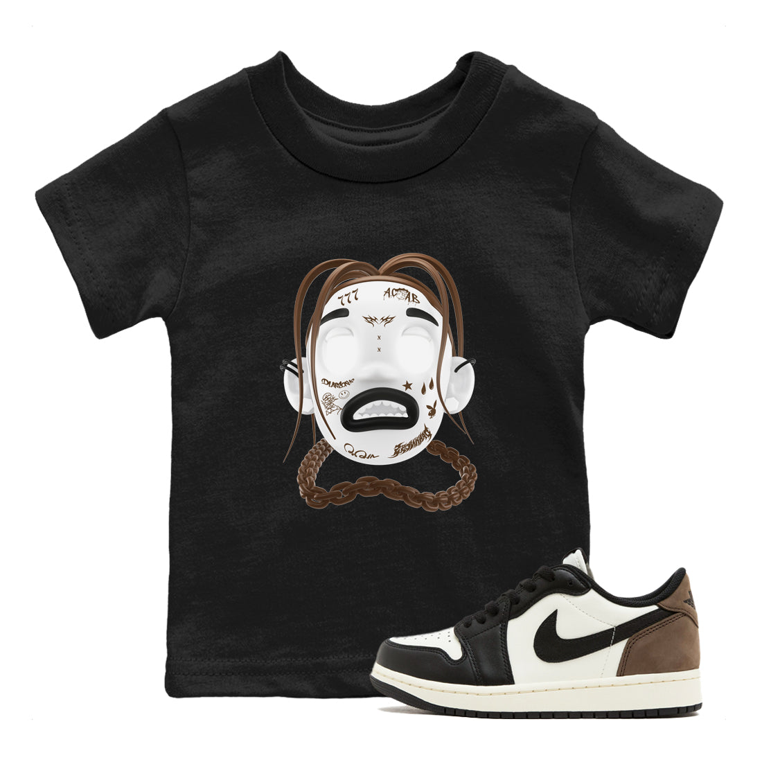 1s Low OG Mocha shirts to match jordans Goosebumps Boy sneaker match tees Air Jordan 1 Mocha match shoes to clothes Drip Gear Zone Youth Baby Black 1 tee