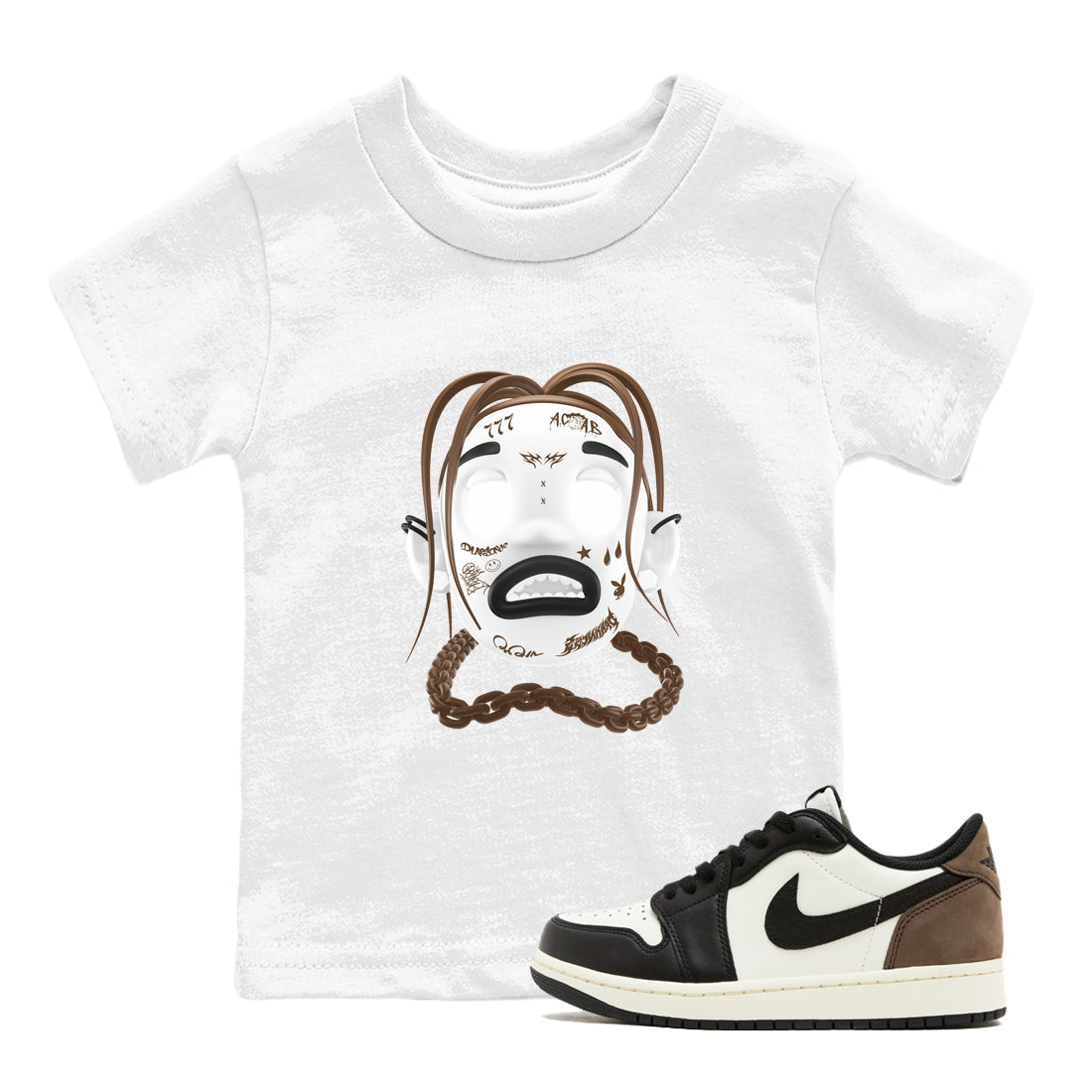 1s Low OG Mocha shirts to match jordans Goosebumps Boy sneaker match tees Air Jordan 1 Mocha match shoes to clothes Drip Gear Zone Youth Baby White 1 tee