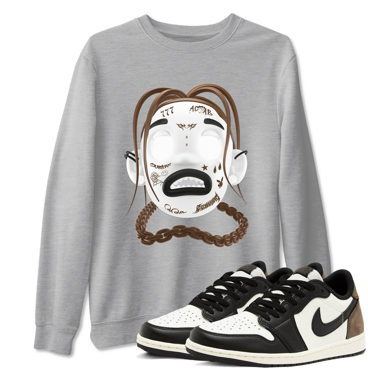 1s Low OG Mocha shirts to match jordans Goosebumps Boy sneaker match tees Air Jordan 1 Mocha match shoes to clothes Drip Gear Zone unisex cotton Heather Grey 1 shirts