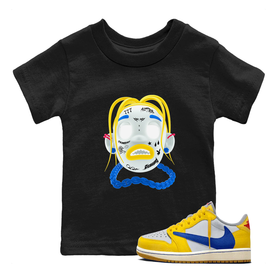 1s Travis Scott Canary shirt to match jordans Goosebumps Boy sneaker tees Air Jordan 1 Travis Scott Canary Drip Gear Zone baby toddler Black 1 cotton Shirt