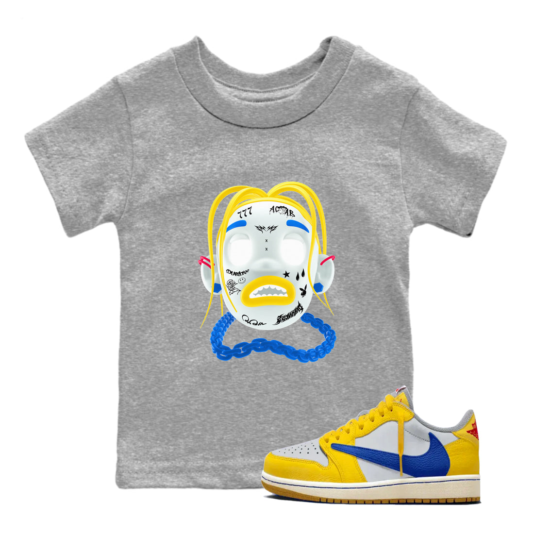 1s Travis Scott Canary shirt to match jordans Goosebumps Boy sneaker tees Air Jordan 1 Travis Scott Canary Drip Gear Zone baby toddler Heather Grey 1 cotton Shirt
