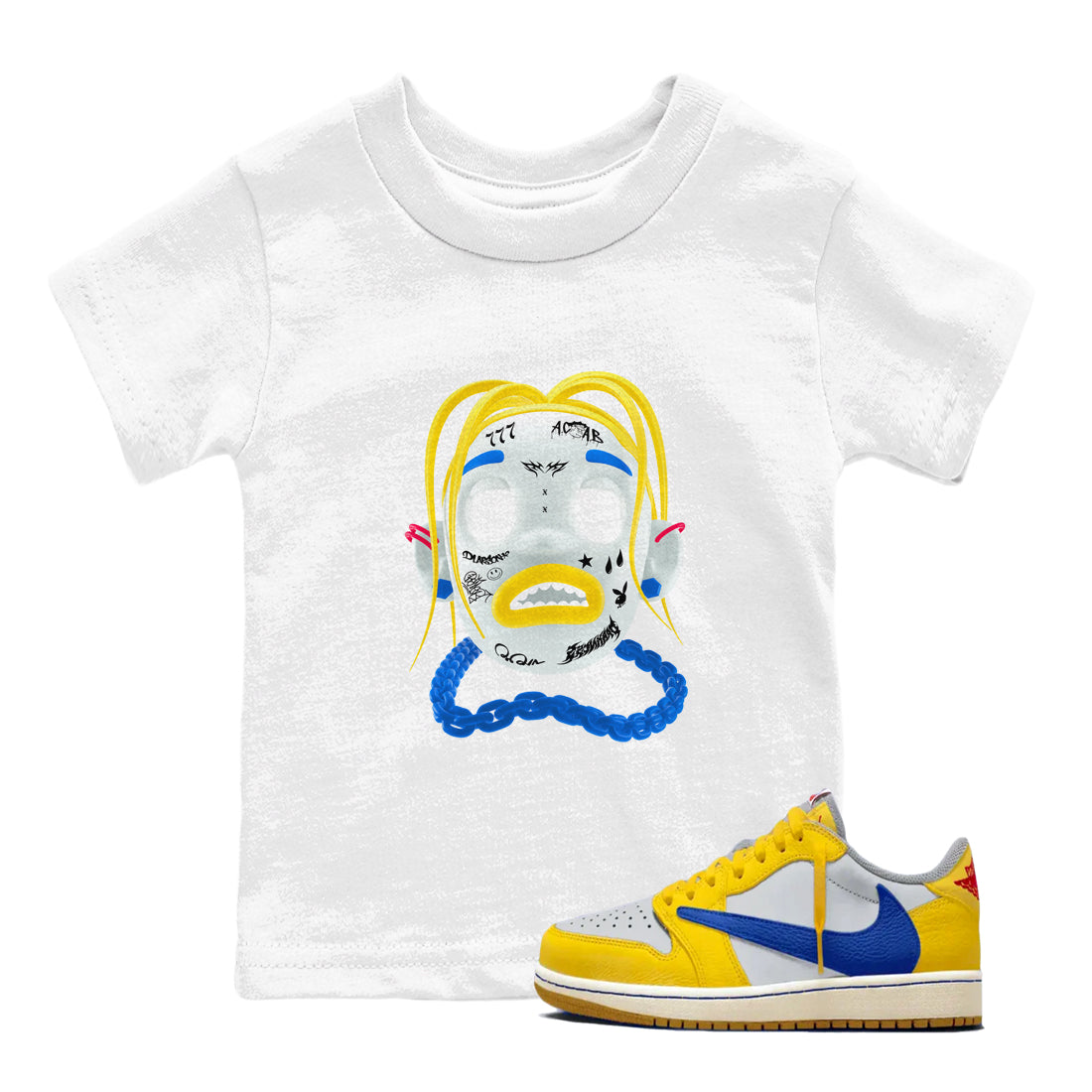 1s Travis Scott Canary shirt to match jordans Goosebumps Boy sneaker tees Air Jordan 1 Travis Scott Canary Drip Gear Zone baby toddler White 1 cotton Shirt