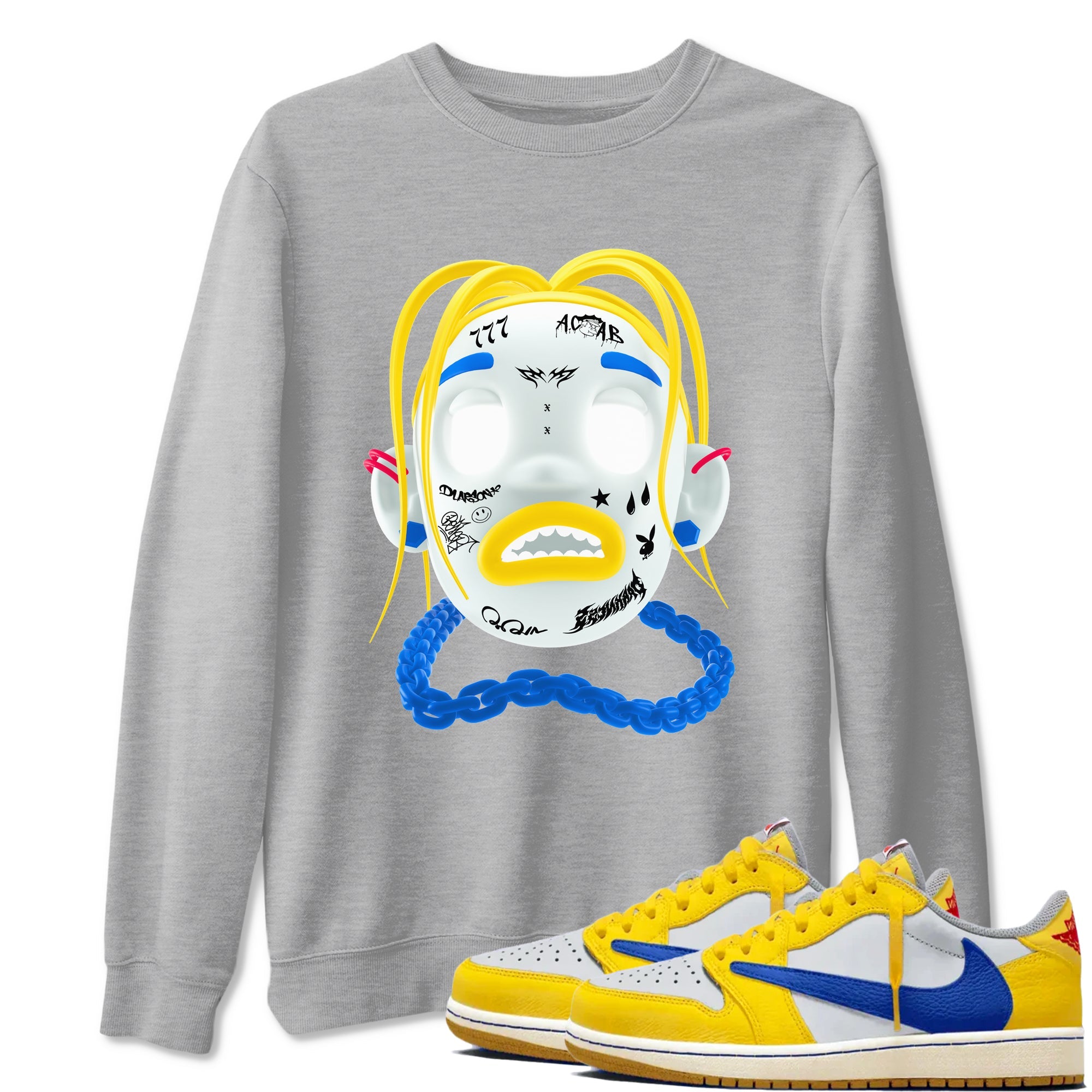 1s Travis Scott Canary shirt to match jordans Goosebumps Boy sneaker tees Air Jordan 1 Travis Scott Canary Drip Gear Zone unisex cotton Heather Grey 1 crew neck shirt