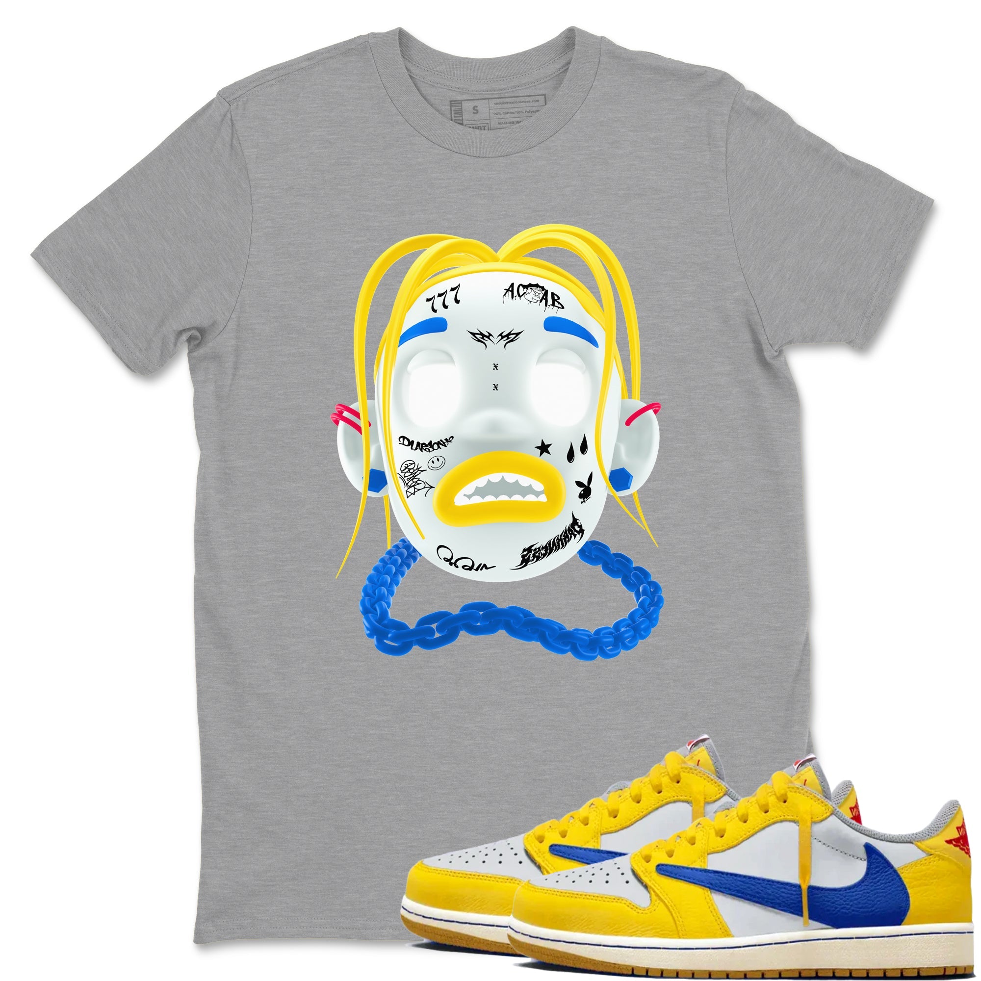 1s Travis Scott Canary shirt to match jordans Goosebumps Boy sneaker tees Air Jordan 1 Travis Scott Canary Drip Gear Zone unisex cotton Heather Grey 1 crew neck shirt