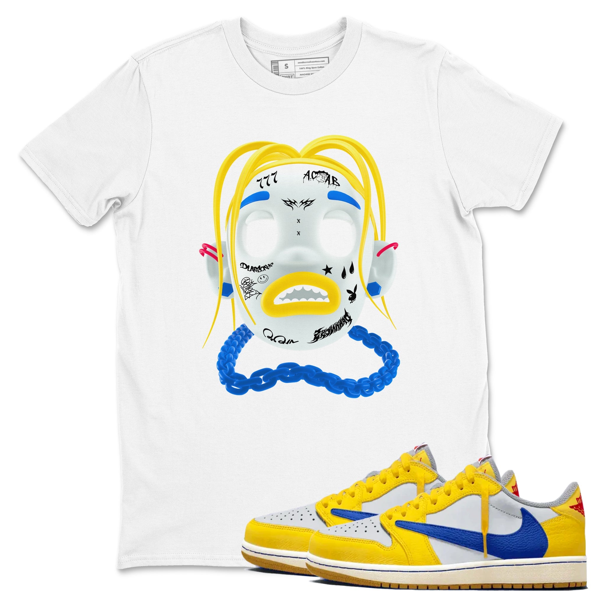 1s Travis Scott Canary shirt to match jordans Goosebumps Boy sneaker tees Air Jordan 1 Travis Scott Canary Drip Gear Zone unisex cotton White 1 crew neck shirt