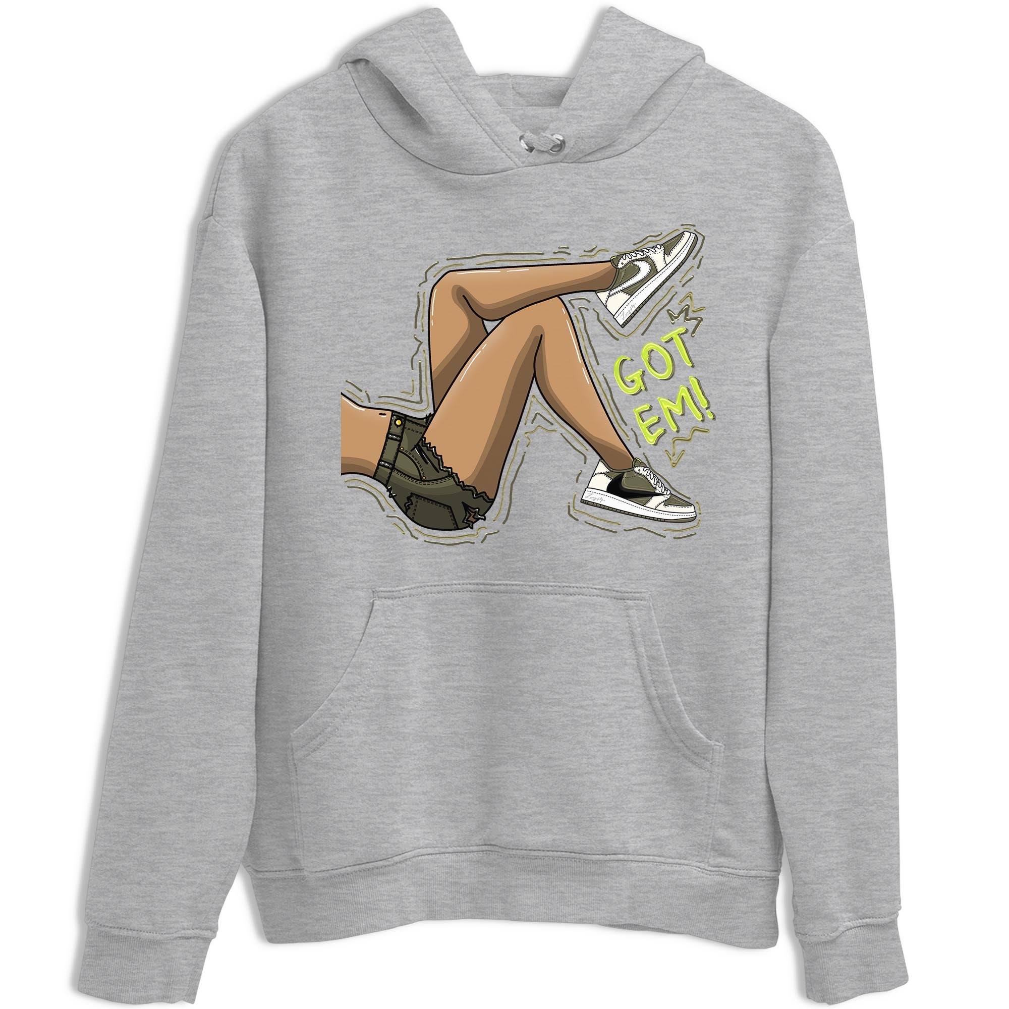 Jordan 1 Low X Travis Scott Golf Olive shirt to match jordans Got Em Legs sneaker release tees Air Jordan 1 Travis Scott Golf Olive Drip Gear Zone Unisex Streetwear Clothing Heather Grey 2 T-Shirt