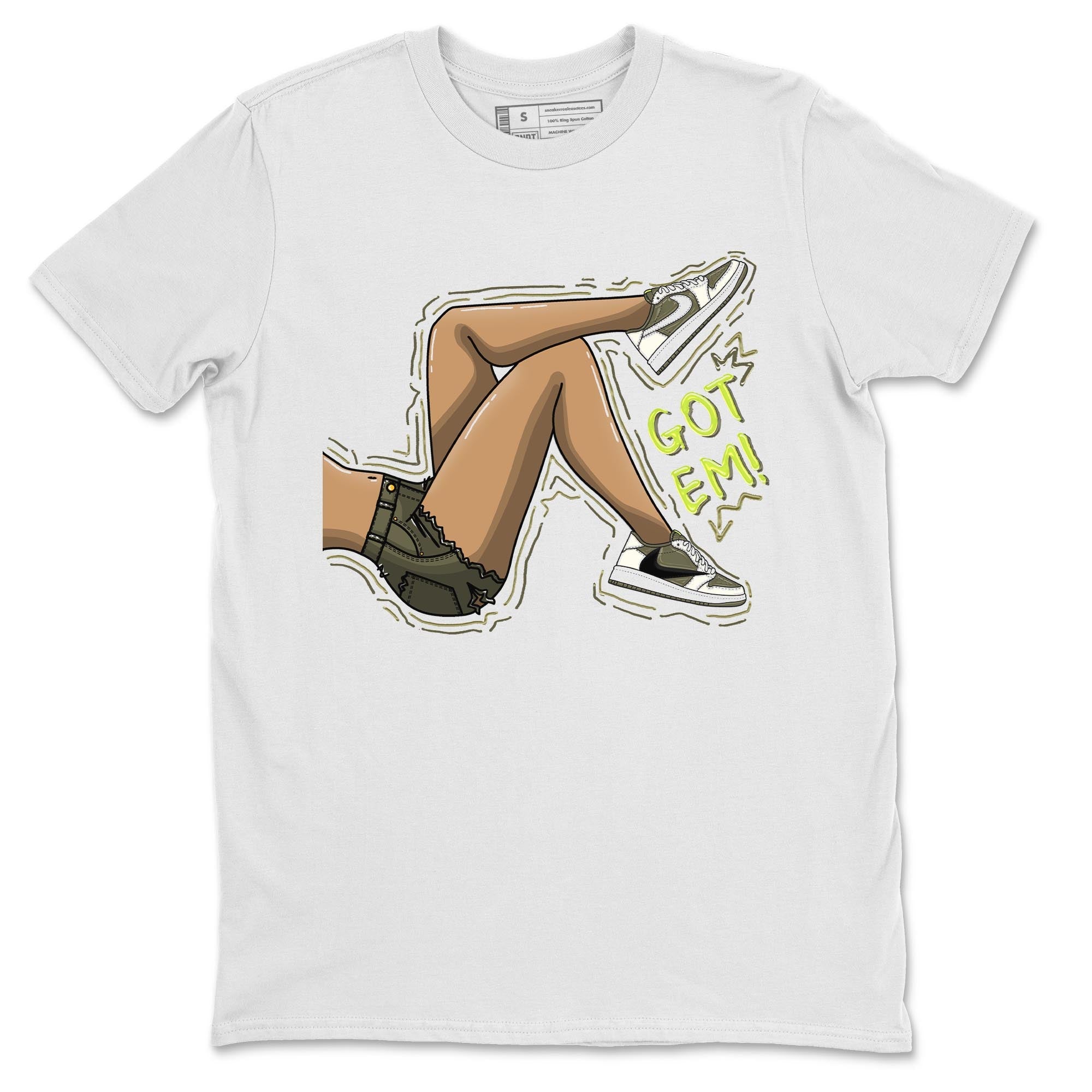 Jordan 1 Low X Travis Scott Golf Olive shirt to match jordans Got Em Legs sneaker release tees Air Jordan 1 Travis Scott Golf Olive Drip Gear Zone Unisex Streetwear Clothing White 2 T-Shirt