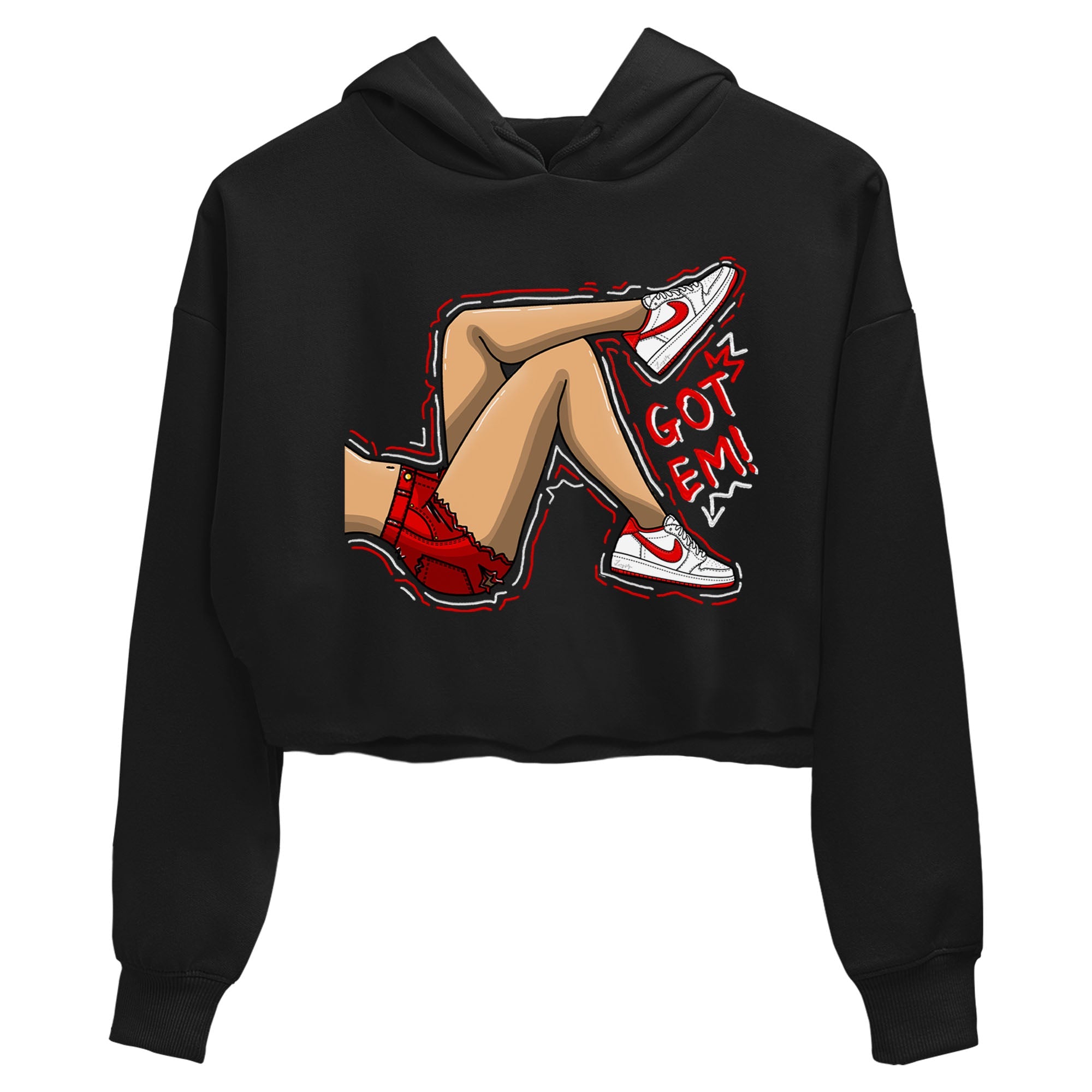 1s Low University Red shirt to match jordans Got Em Legs sneaker tees Air Jordan 1 University Red Drip Gear Zone Sneaker Matching Clothing Brand Black 2 Crop T-Shirt