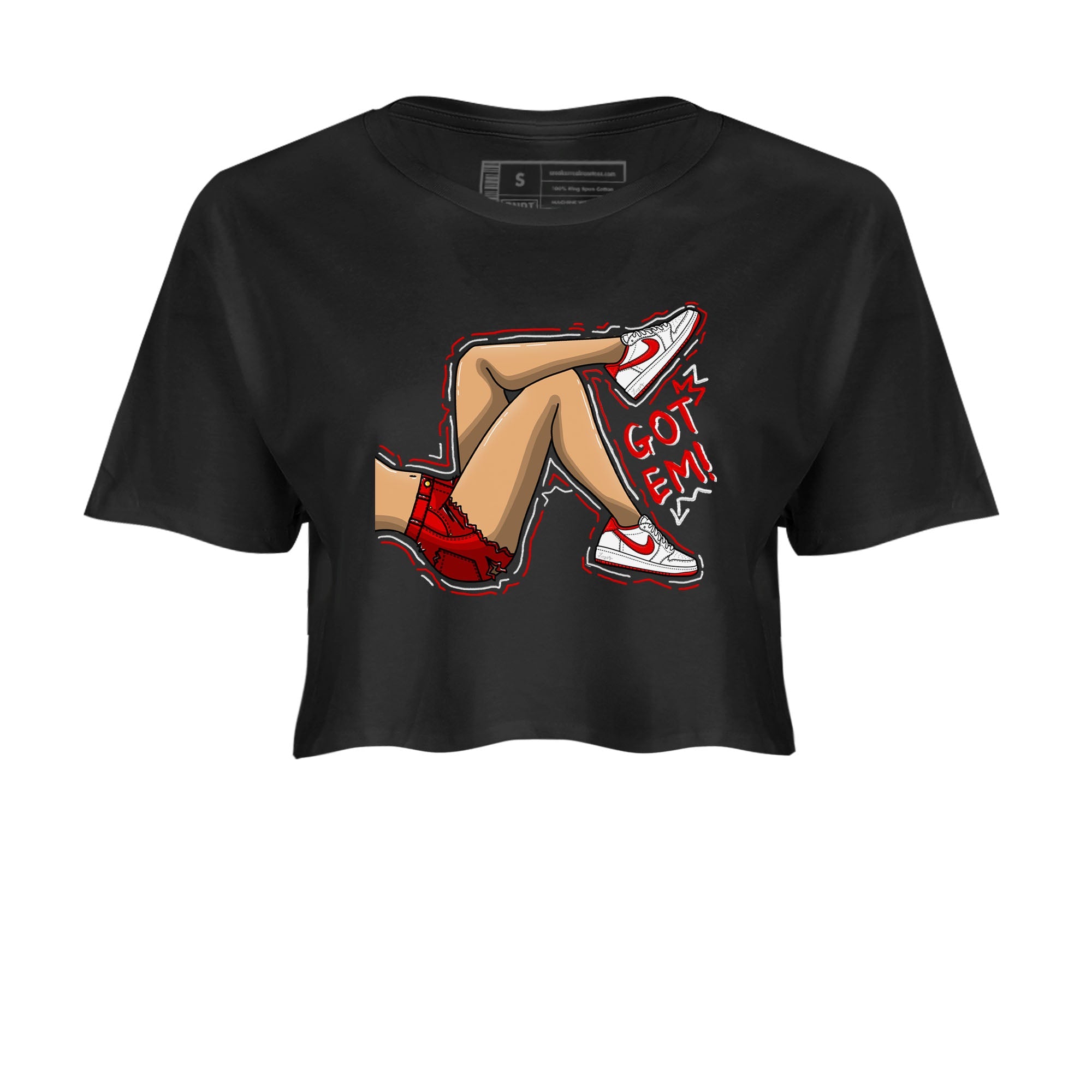 1s Low University Red shirt to match jordans Got Em Legs sneaker tees Air Jordan 1 University Red Drip Gear Zone Sneaker Matching Clothing Brand Black 2 Crop T-Shirt
