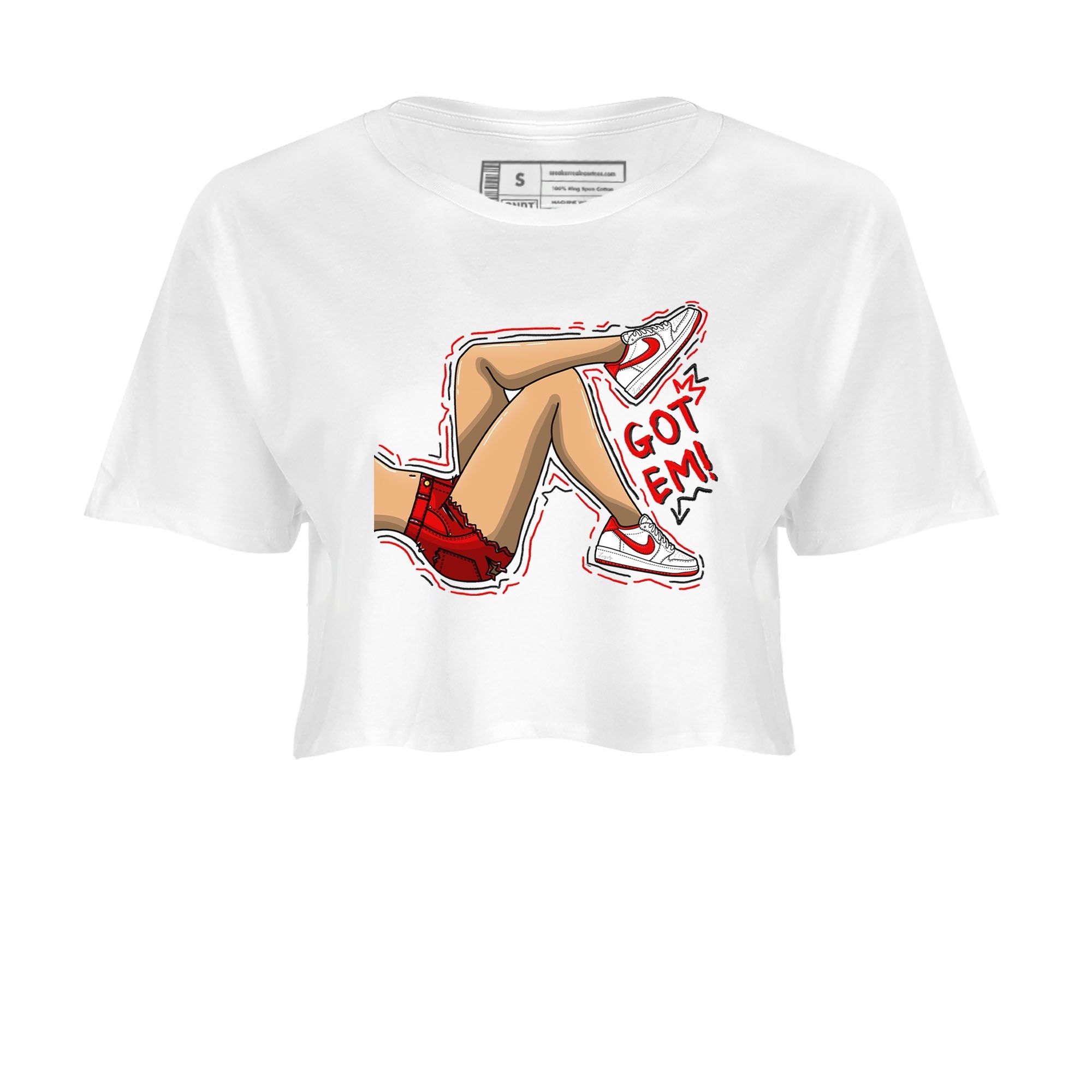 1s Low University Red shirt to match jordans Got Em Legs sneaker tees Air Jordan 1 University Red Drip Gear Zone Sneaker Matching Clothing Brand White 2 Crop T-Shirt