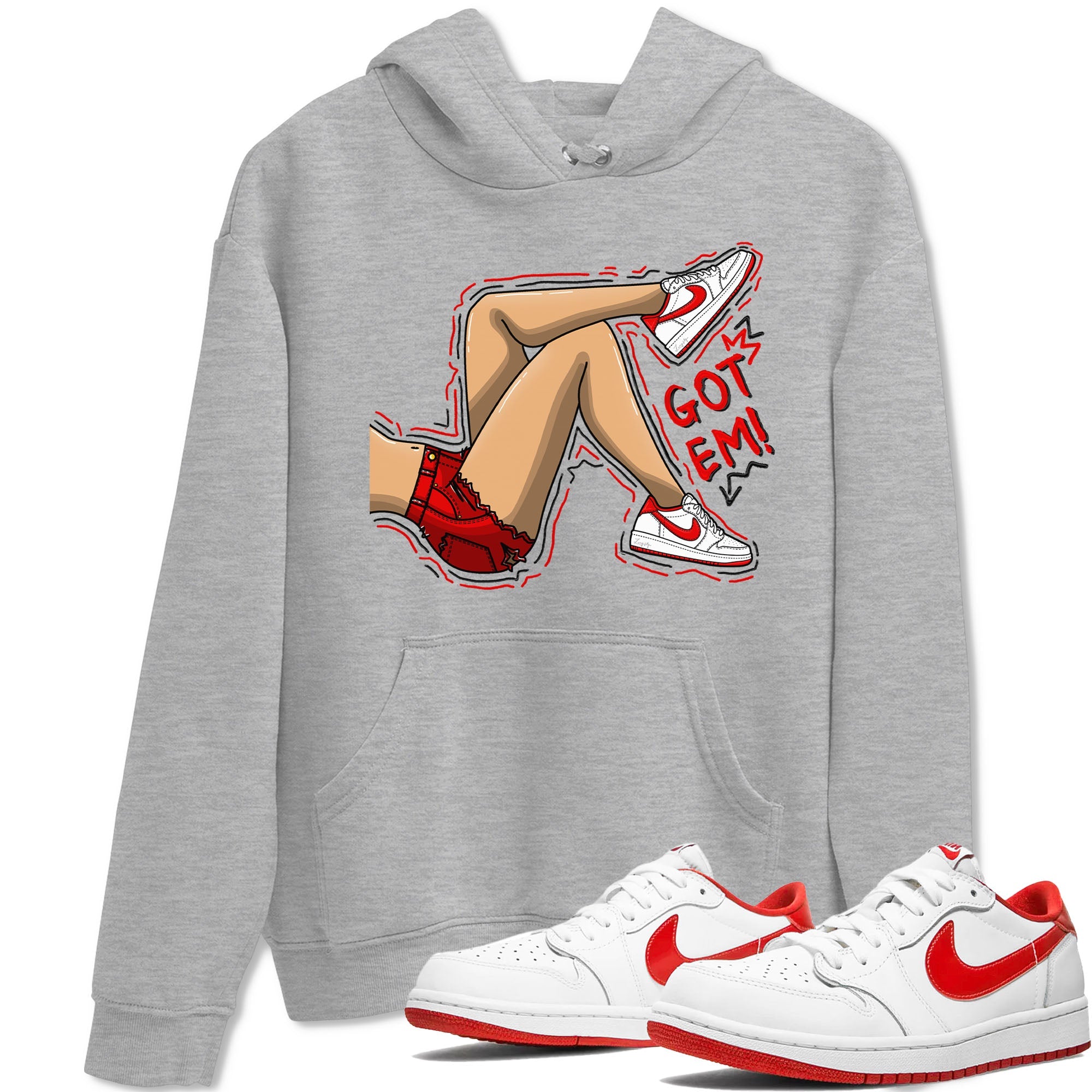 1s Low University Red shirt to match jordans Got Em Legs sneaker tees Air Jordan 1 University Red Drip Gear Zone Sneaker Matching Clothing Brand Unisex Sneaker Tee Heather Grey 1 T-Shirt
