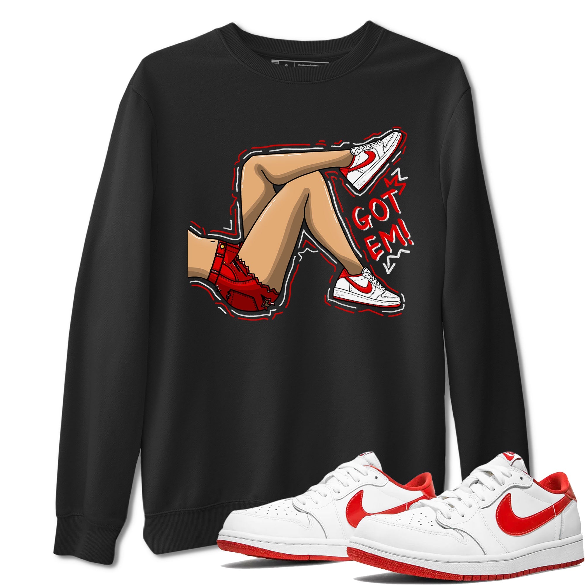 1s Low University Red shirt to match jordans Got Em Legs sneaker tees Air Jordan 1 University Red Drip Gear Zone Sneaker Matching Clothing Brand Unisex Sneaker Tee Black 1 T-Shirt