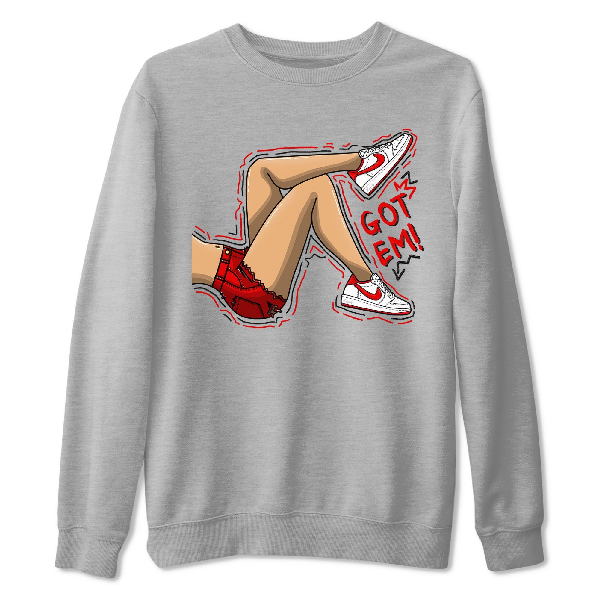 1s Low University Red shirt to match jordans Got Em Legs sneaker tees Air Jordan 1 University Red Drip Gear Zone Sneaker Matching Clothing Brand Unisex Sneaker Tee Heather Grey 2 T-Shirt