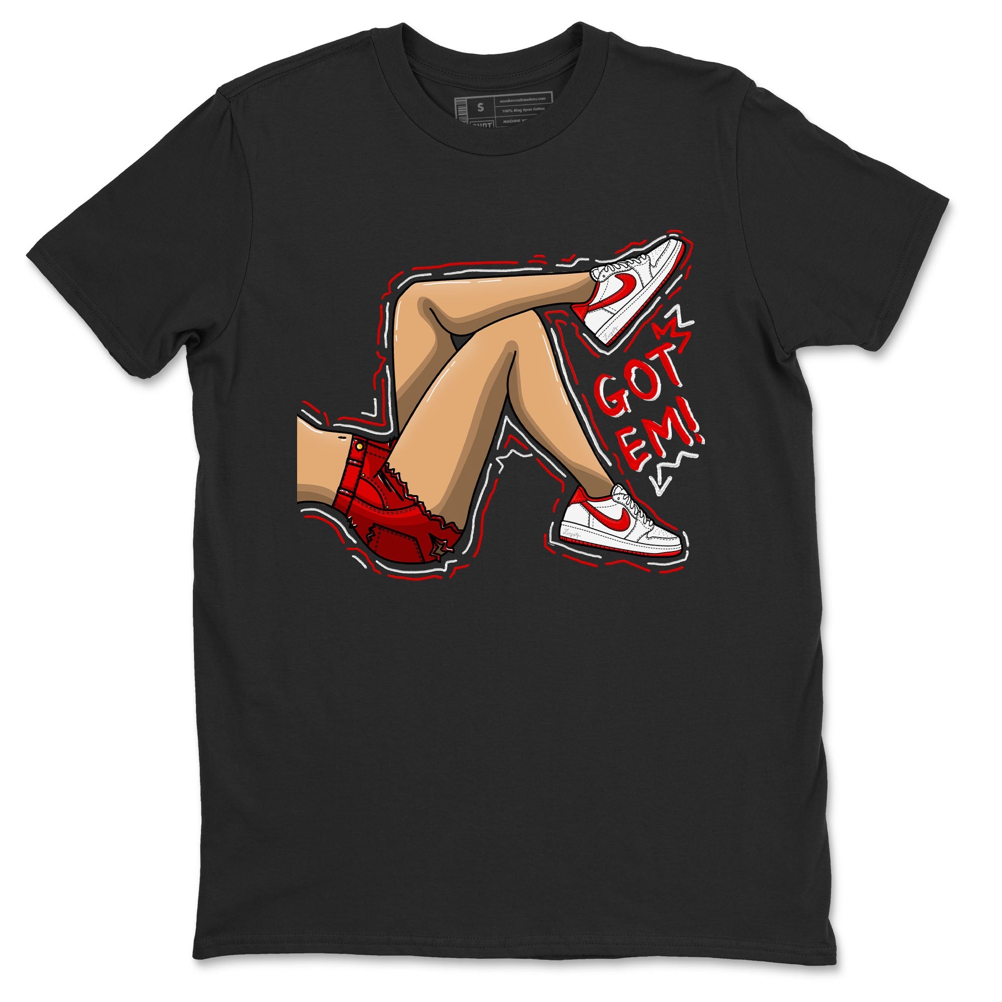 1s Low University Red shirt to match jordans Got Em Legs sneaker tees Air Jordan 1 University Red Drip Gear Zone Sneaker Matching Clothing Brand Unisex Sneaker Tee Black 2 T-Shirt